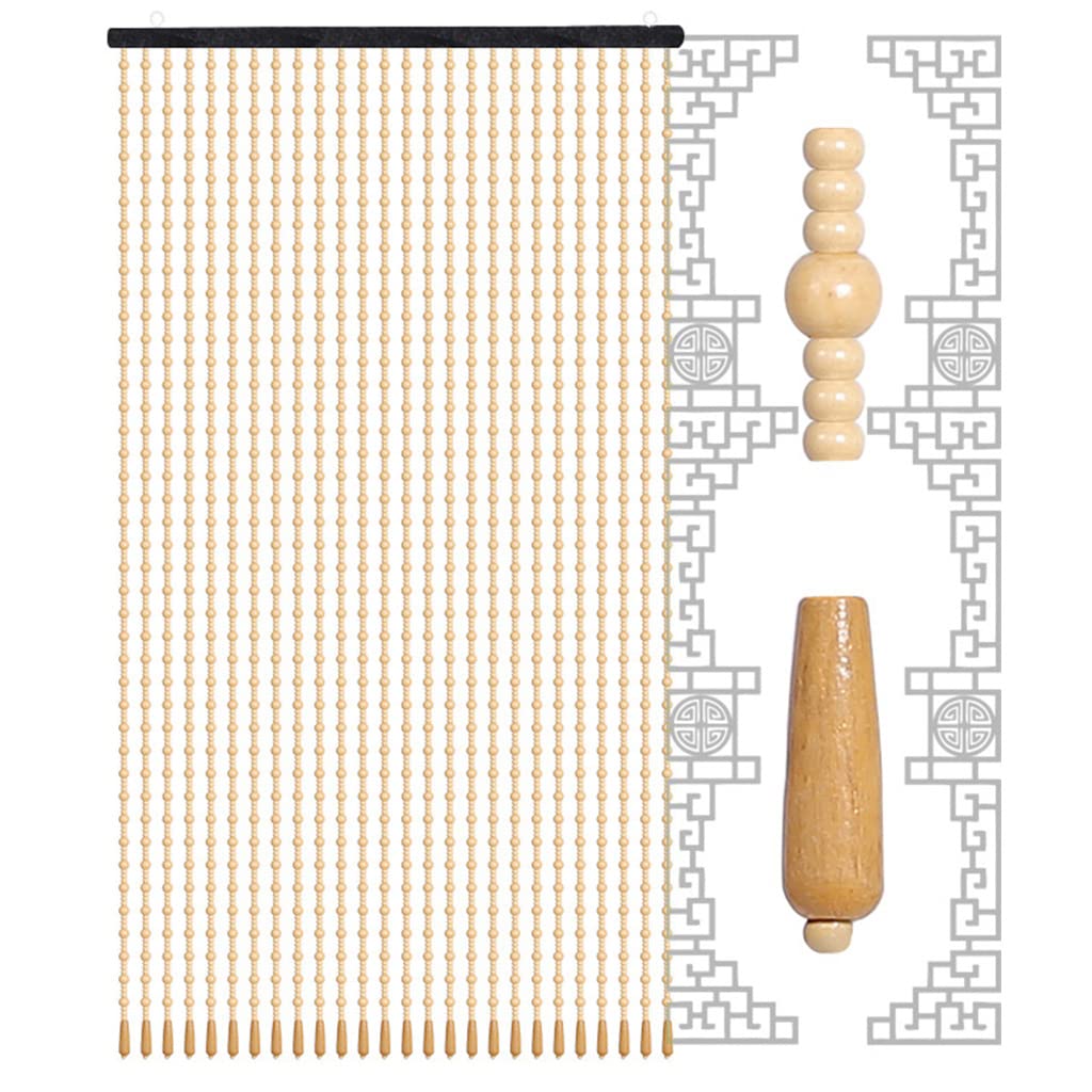 Boho Wood Bead Curtains for Doorways - 90x190cm Natural Room Divider with 31 Strands - Perfect for Bedroom Closets, Living Room Partitions & Boho Home Decor