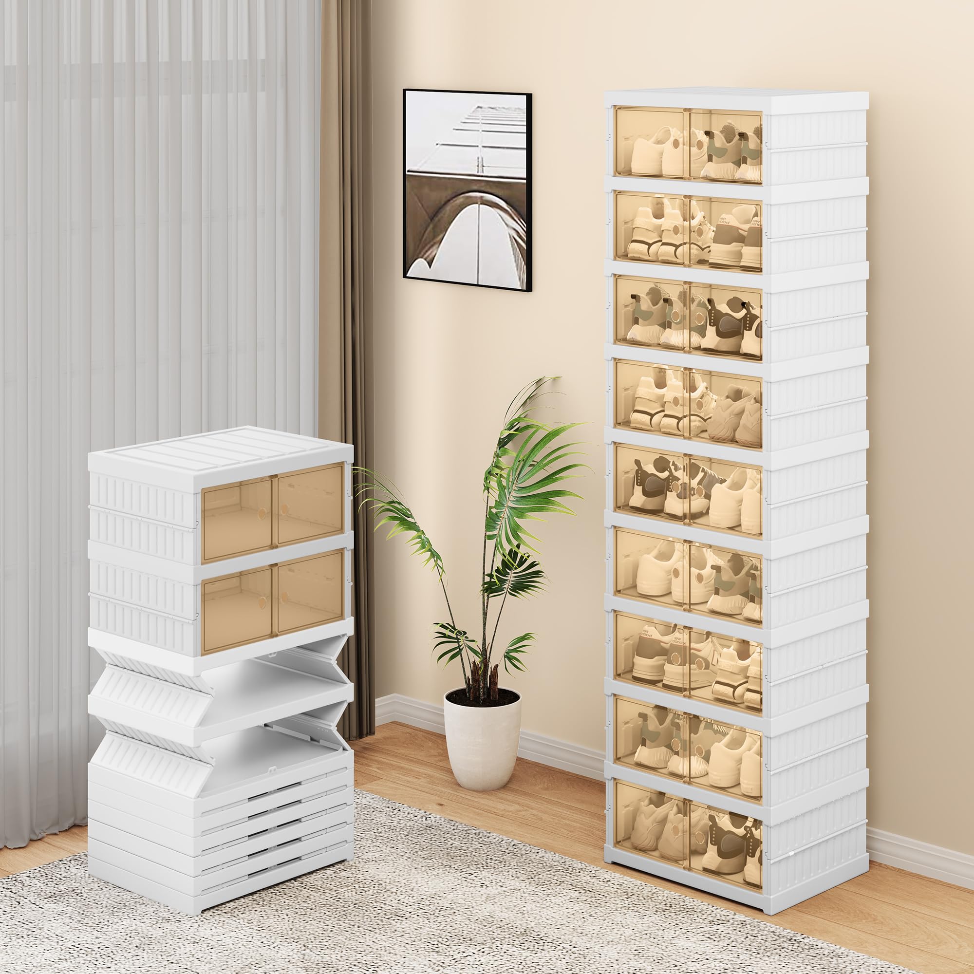 YITAHOME 9-Tier Shoe Organizer with Magnetic Doors - Foldable Shoe Rack for Closet, Entryway, Living Room & Bedroom - Holds 18 Pairs of Shoes - Space-Saving Storage Solution for Sneakers, Boots & Sandals - Perfect for Small Apartments & Organized Homes (White)