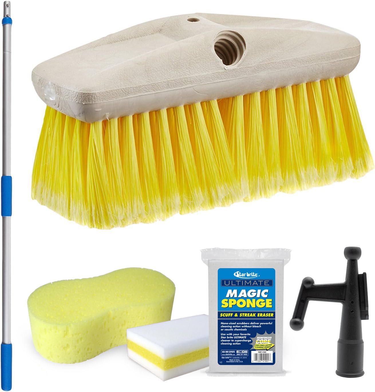 STAR BRITE Boaters Combo Set - Boat Cleaning Kit with Telescoping Handle, Boat Brush, Boat Hook, Scuff Eraser (2 Pack) & Giant Sponge | Perfect for Marine Maintenance, Dock Cleaning & Boat Detailing