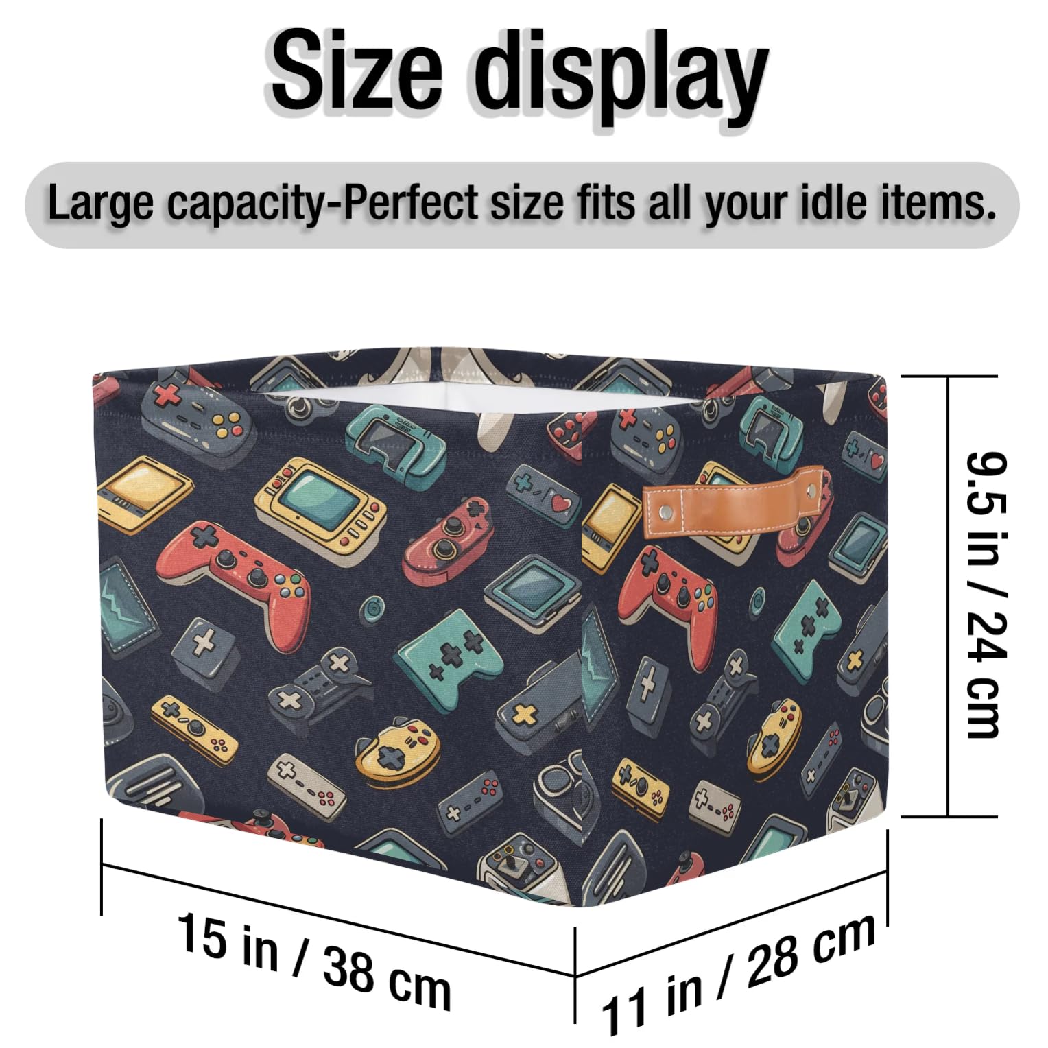 Collapsible Fabric Storage Bins for Video Game Controllers - 2 Pack Rectangular Shelf Organizer Baskets with Handles | Perfect for Closet, Home Decor, and Gaming Accessory Storage