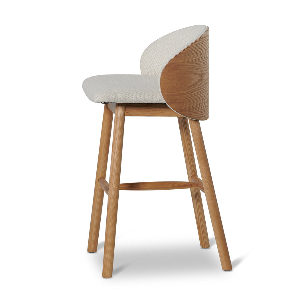 65cm Natural Wood Bar Stool with Cushion - Beige - Perfect for Kitchen Island, Breakfast Nook & Home Bar Decor