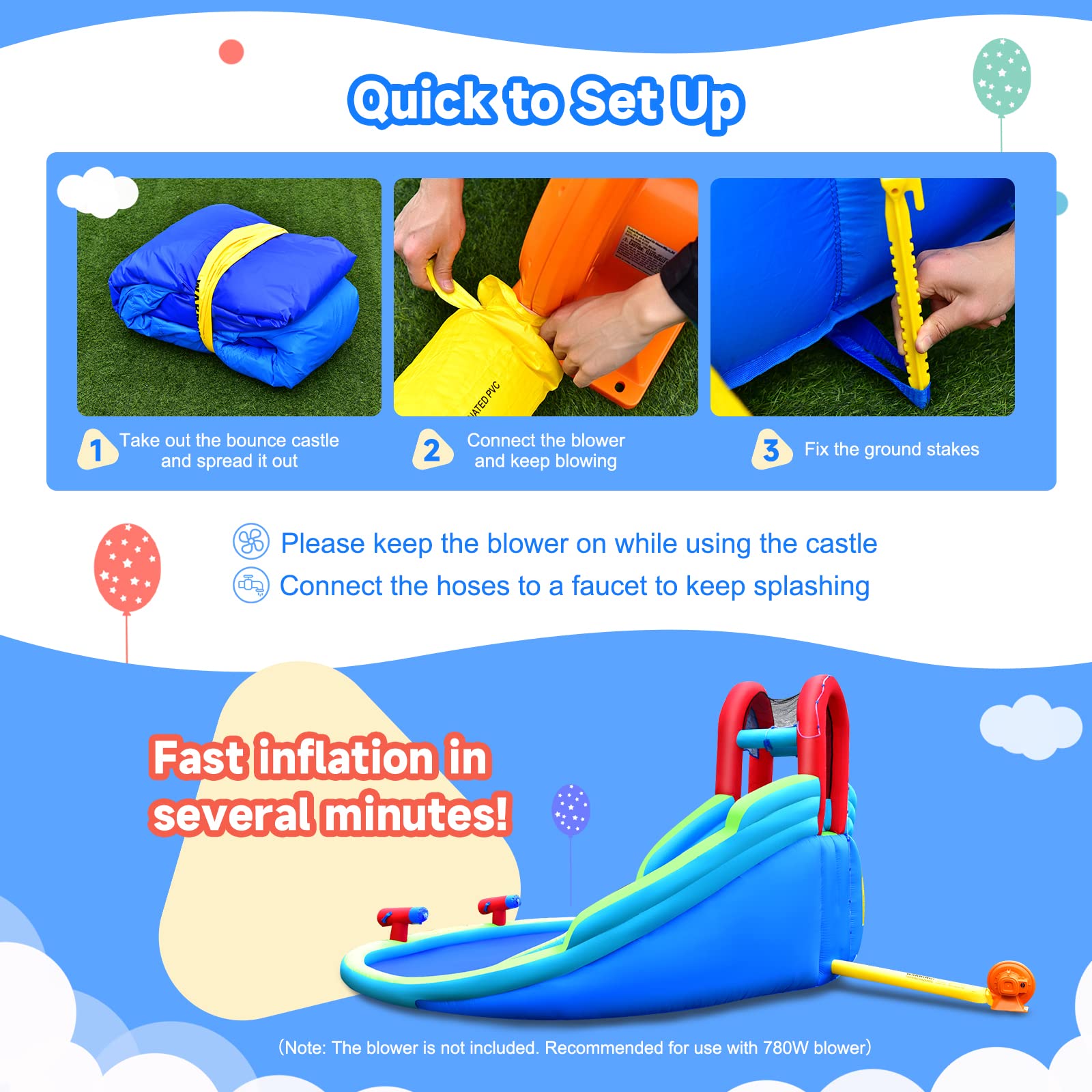 BOUNTECH 18x17FT Inflatable Water Slide for Kids - Giant Outdoor Water Park with 2 Long Slides, Splash Pool & Safety Handrails - Blow Up Bounce House for Backyard Parties, Summer Fun & Birthday Gifts (Perfect for Pool Parties, Family Gatherings & Outdoor Play)