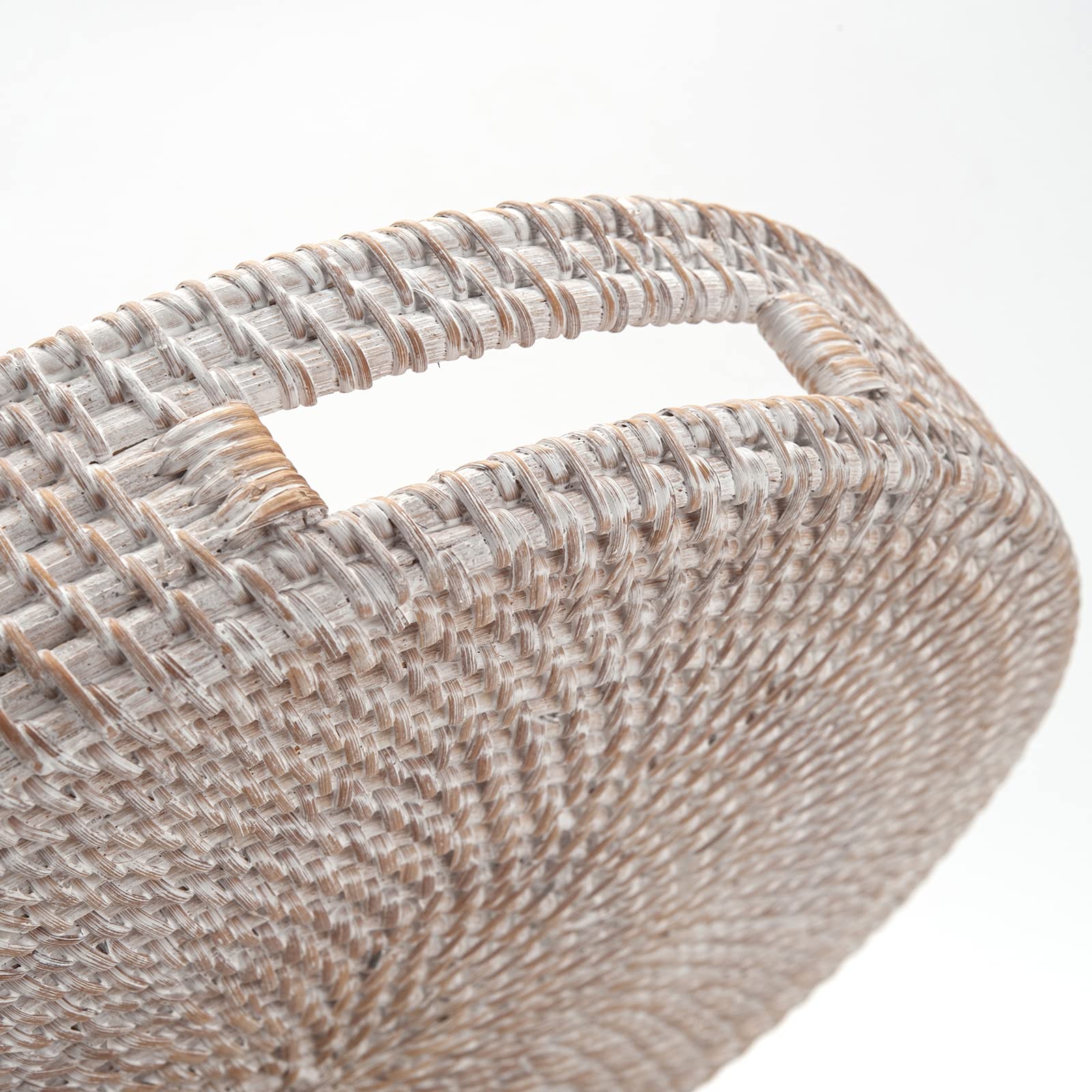Round Rattan Coffee Table Tray with Handles - 14