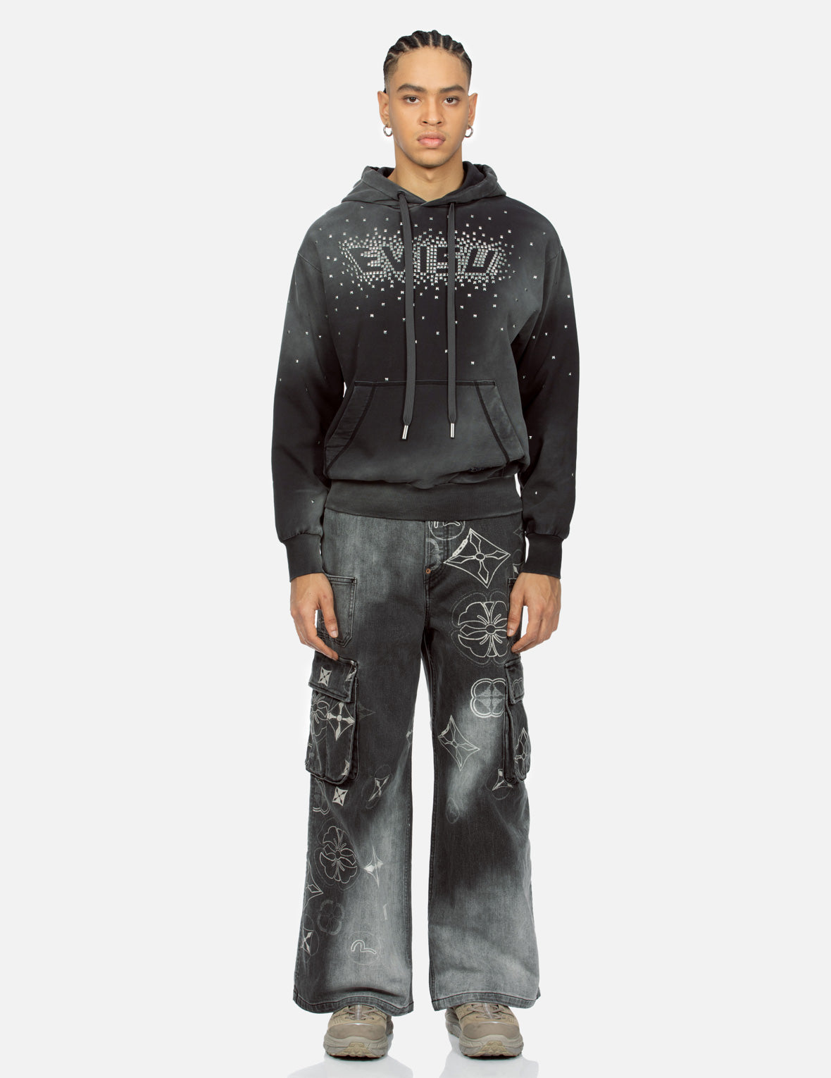 Premium Metallic Heat Pressed EVISU Logo Loose Fit Hoodie for Men & Women - Streetwear Fashion, Casual Wear & Urban Style