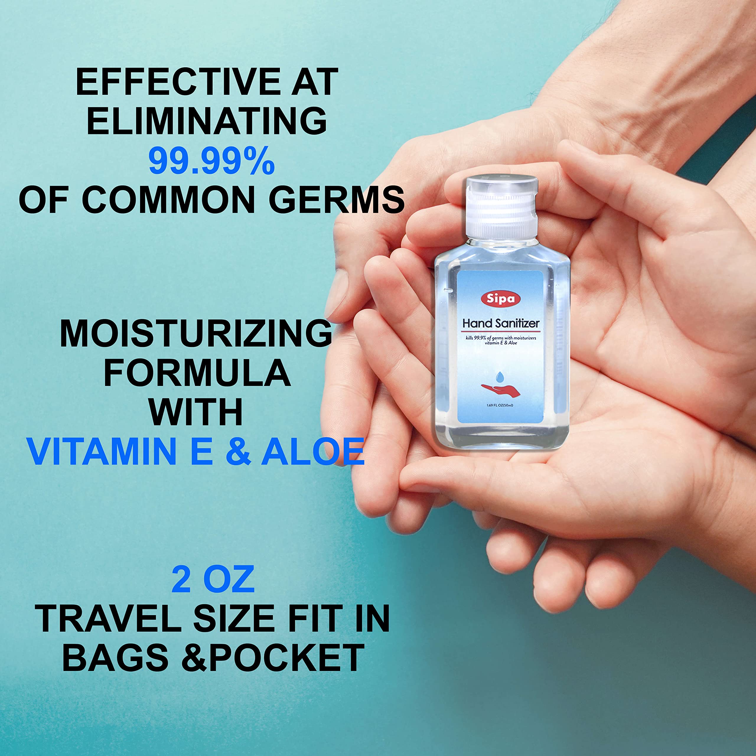 SIPA Travel Size Hand Sanitizer Gel 2oz/60ml with Aloe Vera & Vitamin E - 120 Pack Bulk, Flip Top Bottle for On-the-Go Hygiene, Office, School, Travel & Daily Use