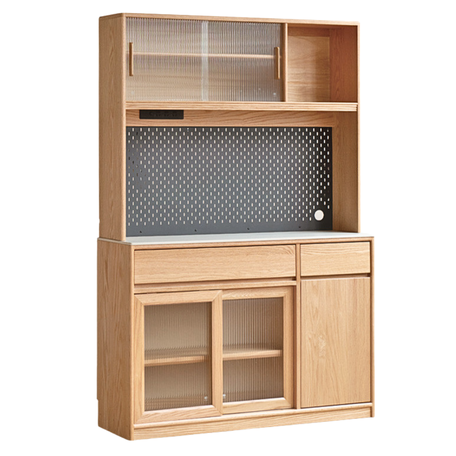 49.2x15.7x73.6 inch / 125.4x40.2x187.7 сm / Natural wood color/ sideboard + upper shelf