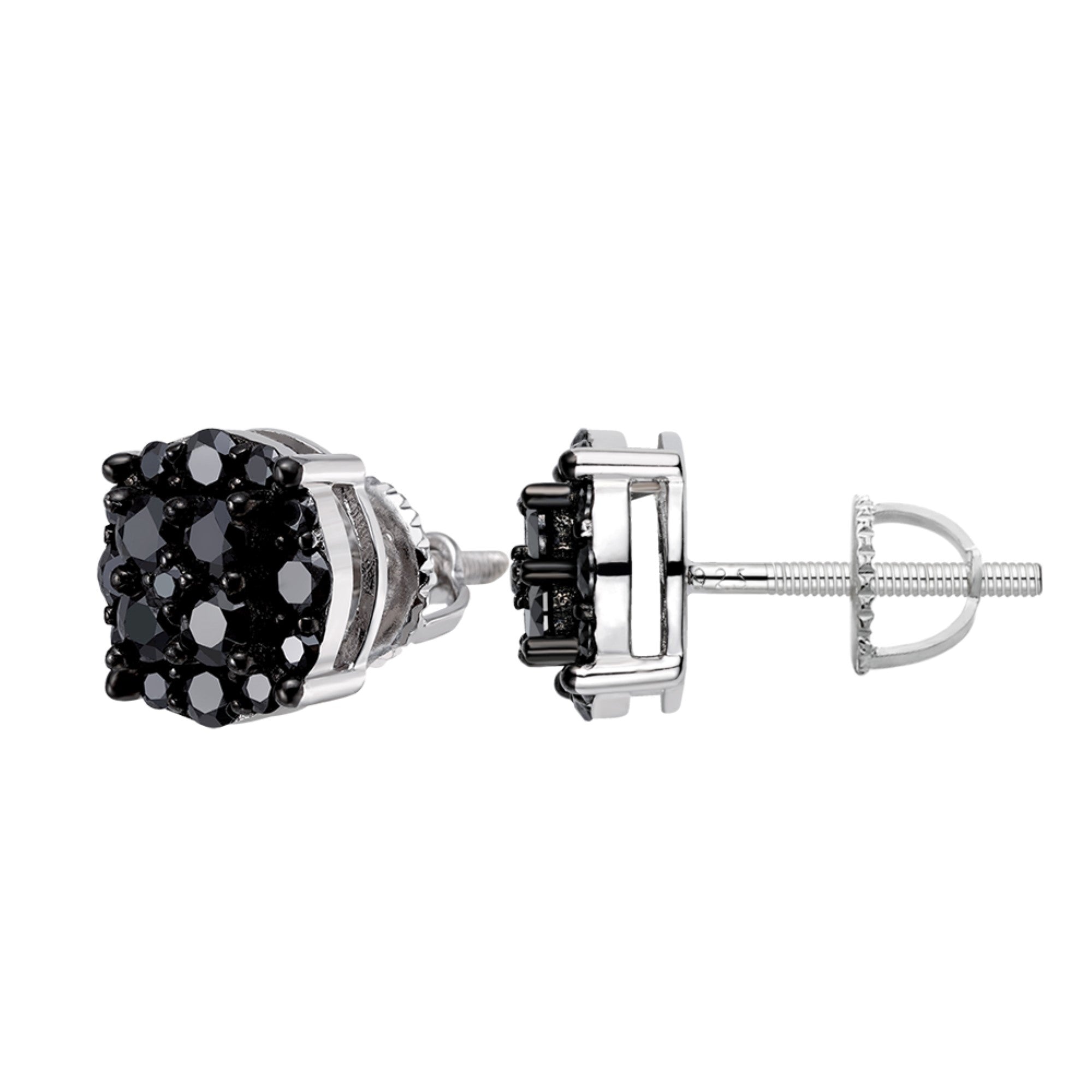 925 Sterling Silver Round Black Moissanite Floral Stud Earrings for Women - Elegant Everyday Jewelry & Perfect Gift for Birthday, Anniversary