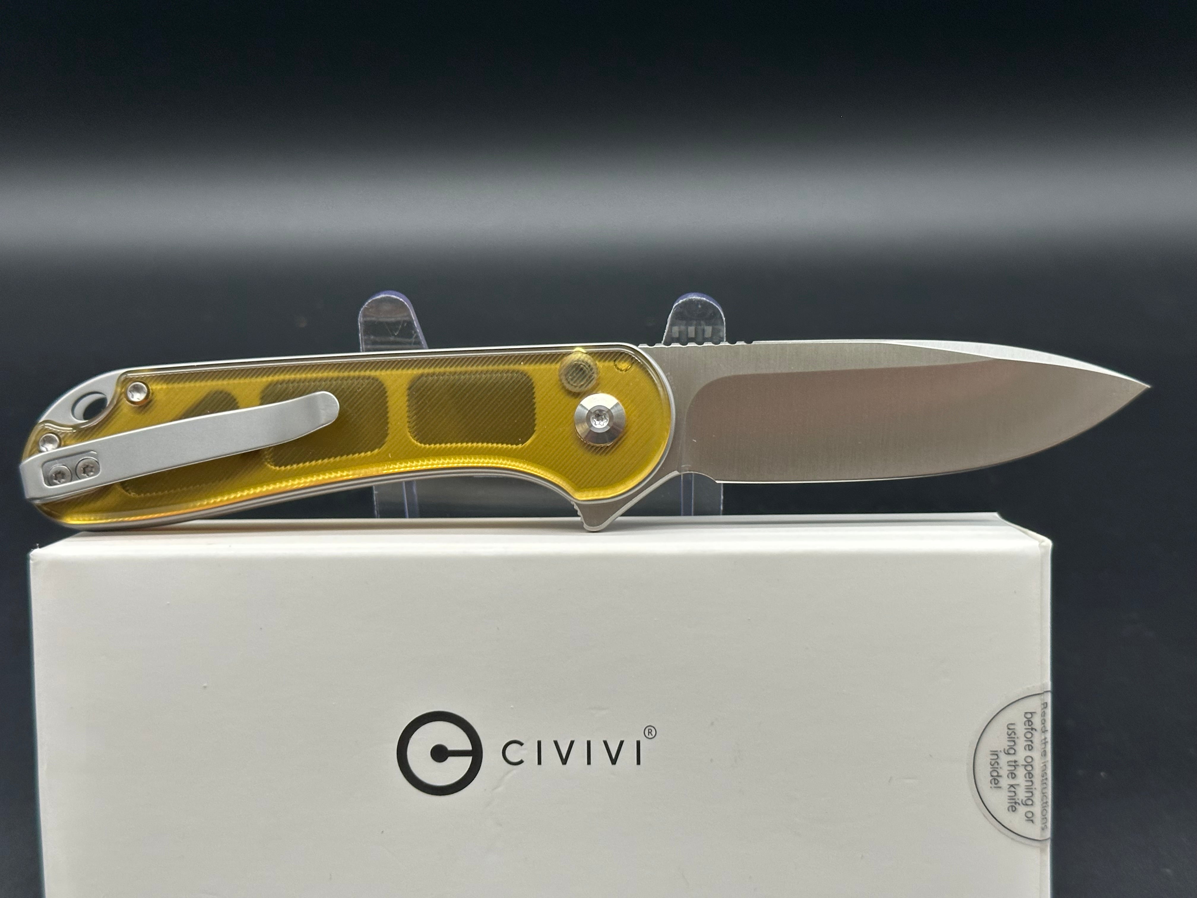 CIVIVI Button Lock Elementum II Folding Knife - Polished Ultem Handle, Nitro-V Steel Blade, Drop Point Plain Edge, Satin Finish - EDC, Outdoor, Camping, Survival Gear