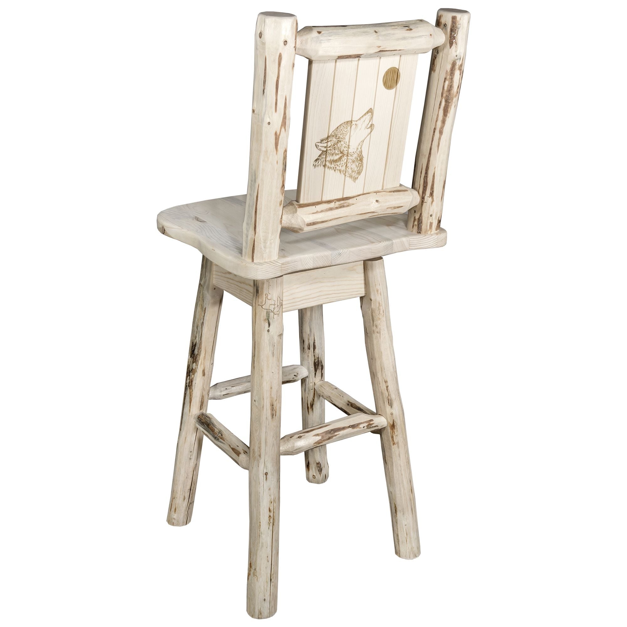 Montana Barstool with Back & Swivel - Laser Engraved Wooden Bar Stool for Kitchen Island, Home Bar & Pub Decor - Adjustable Height Counter Stool for Dining & Entertainment Areas