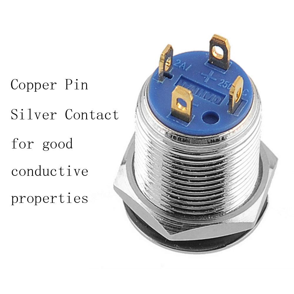 ESUPPORT 12mm Red LED Light 2A Momentary Push Button Switch - Stainless Steel Waterproof for Car, Boat, Marine & Industrial Use - Perfect for Dashboard Controls & Electrical Panels