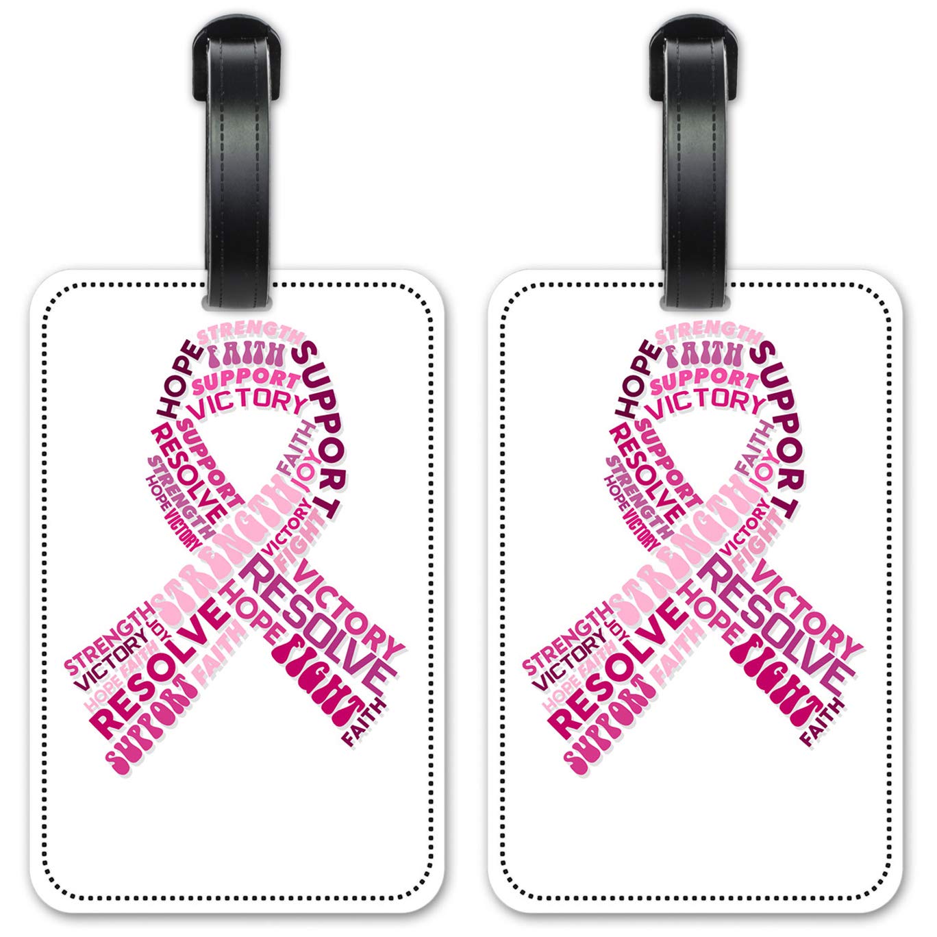 Breast Cancer Awareness Ribbon Luggage Tags - Set of 2 Waterproof Suitcase ID Cards for Travel, Cruises & Airports - Support Cancer Survivors & Patients