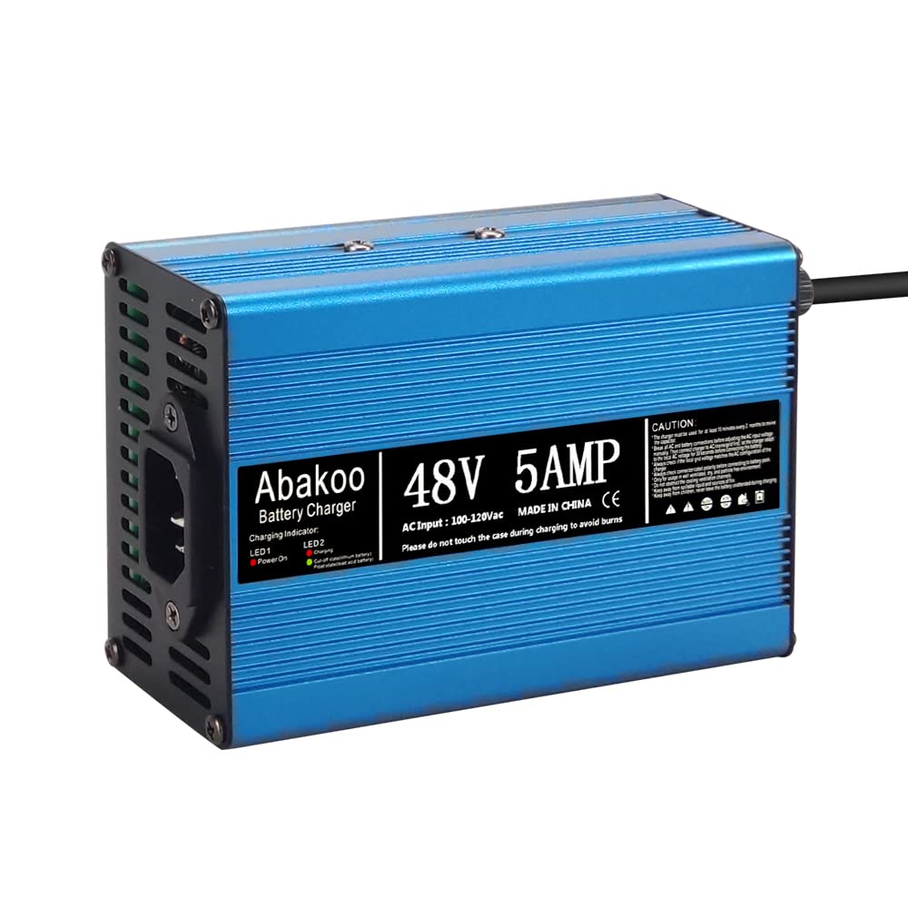 Abakoo 48V 5A Golf Cart Battery Charger with 3-Pin Round Plug - Fast Charging Power Supply for Club Car, EZGO & Yamaha Golf Carts - Perfect for Home, Golf Course & RV Use