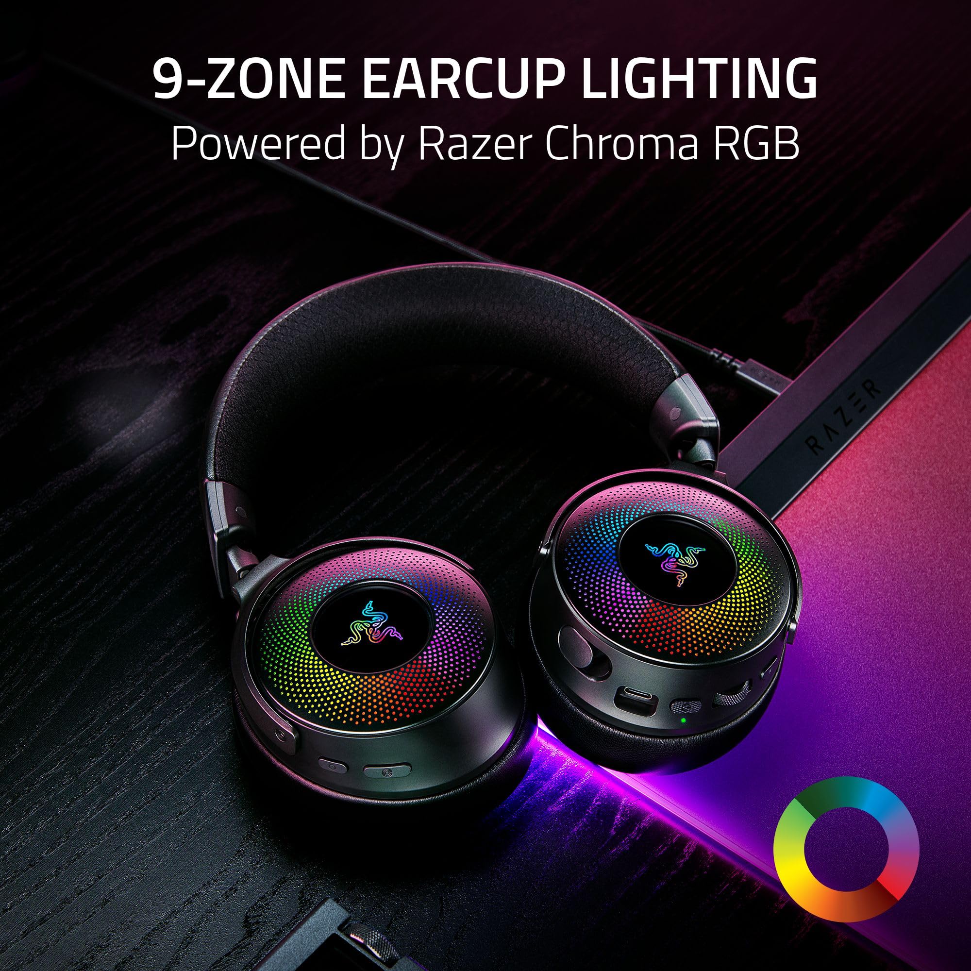 Razer Kraken V4 Pro Wireless Gaming Headset with OLED Control Hub - HD Haptics, 2.4GHz Wireless & Bluetooth Connectivity - USB/3.5mm Compatible - Super Wideband Mic for PC, Mac, PS5, Nintendo Switch, Steam Deck & Smartphone - Perfect for Competitive Gaming, Streaming & Virtual Meetings