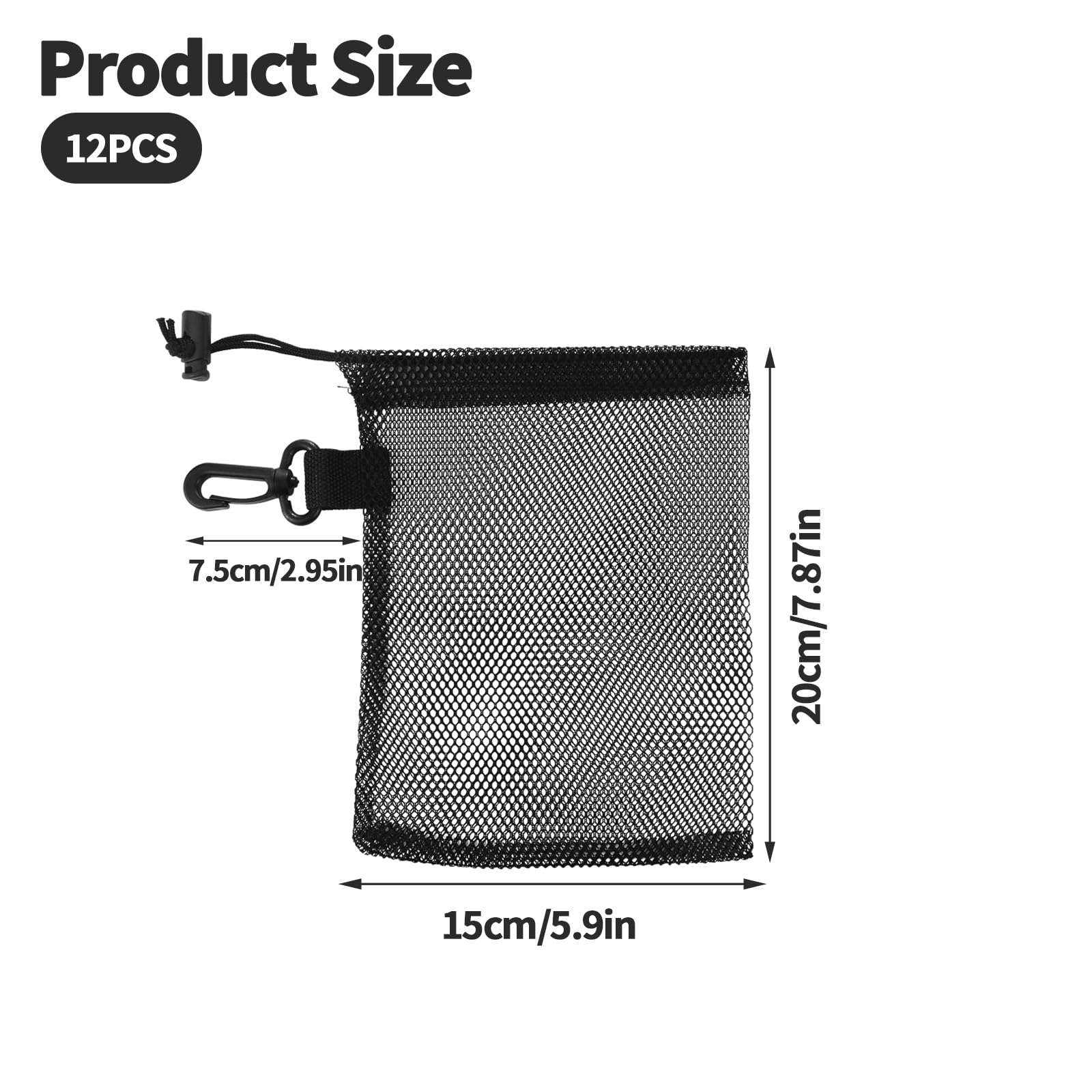 12 Pack 5.9 x 7.9 Inch Mesh Drawstring Bags with Metal Clips - Breathable Storage Pouches for Toys, Sports Gear & Travel Accessories - Perfect for Organizing, Camping, Gym & Outdoor Activities