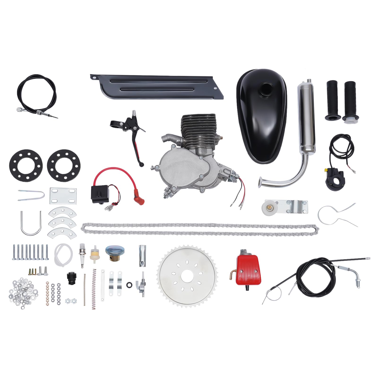 2 Stroke 100CC Bicycle Engine Kit - Motorized Bike Conversion Kit with CDI Ignition & Air Cooling (Black/Red/Silver) - Perfect for DIY Bike Motorization & Commuting