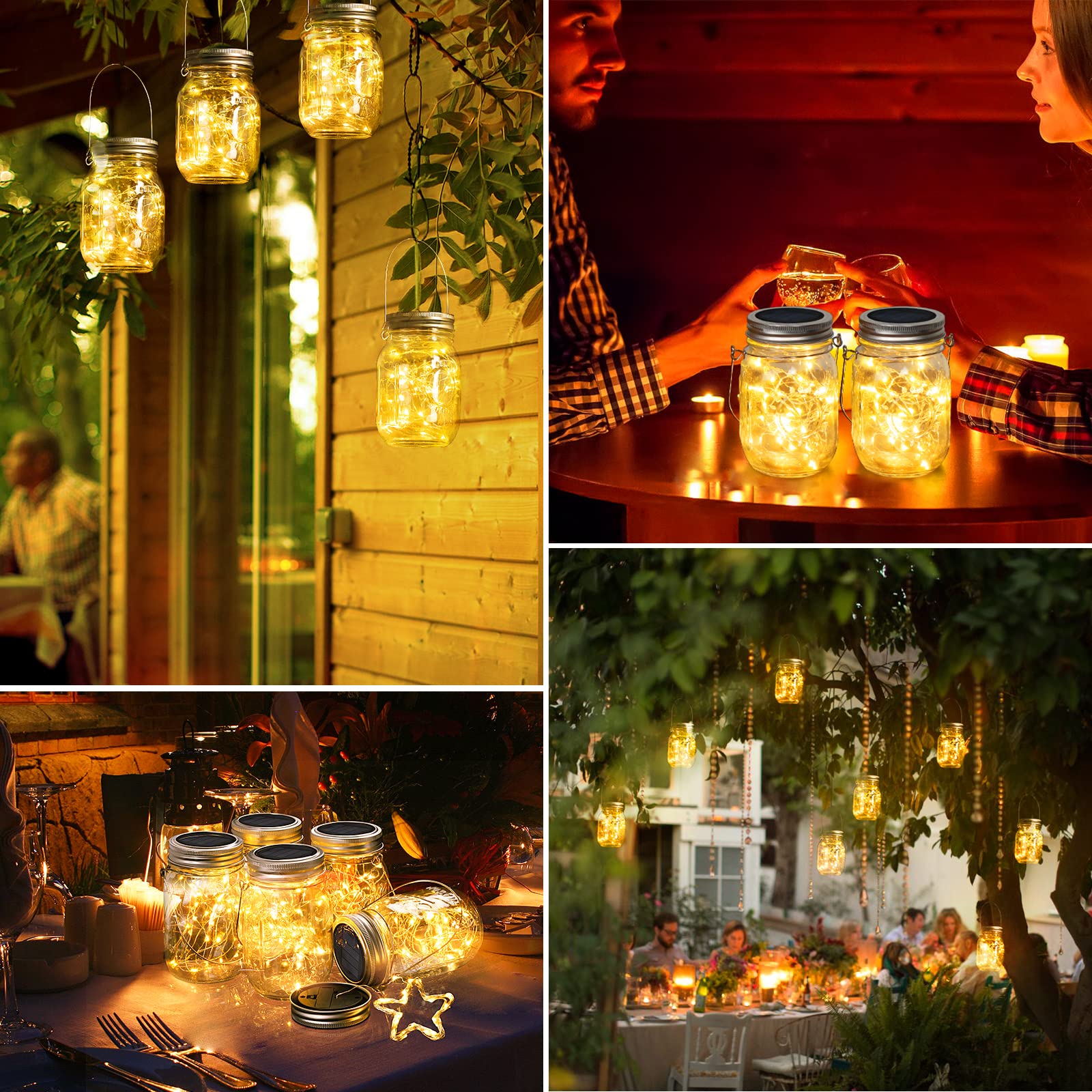 Mlambert 6 Pack Solar Mason Jar Lights - 30 LED Waterproof Hanging Outdoor Lights, Warm White Solar Lanterns for Patio, Garden, Yard, Pathway & Backyard Decor