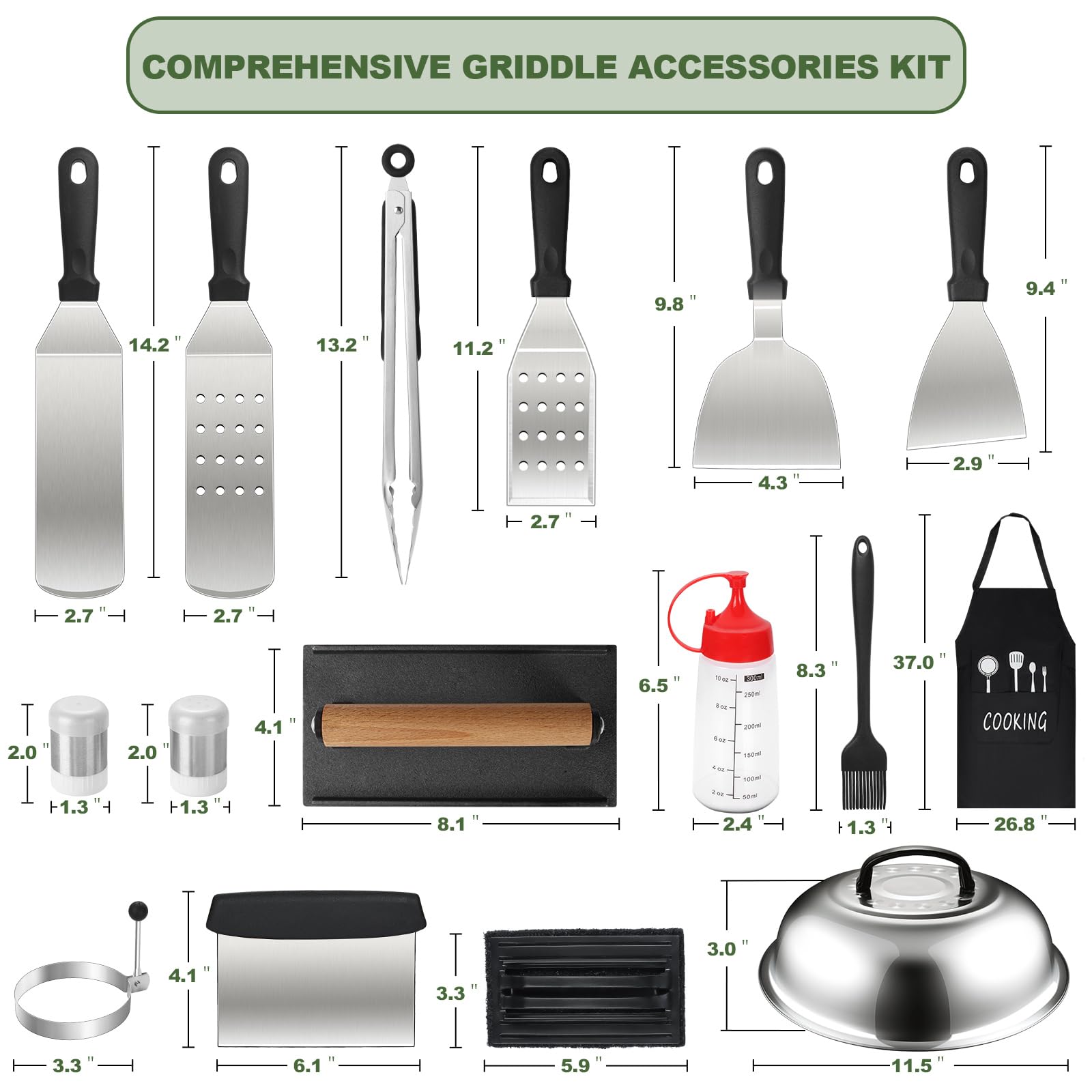 20PCS Griddle Accessories Kit for Blackstone & Camp Chef - Heavy Duty Grill Spatula Set with Enlarged Spatulas, Basting Cover & Iron Smash Burger Press - Perfect for Outdoor BBQ, Camping & Backyard Cooking