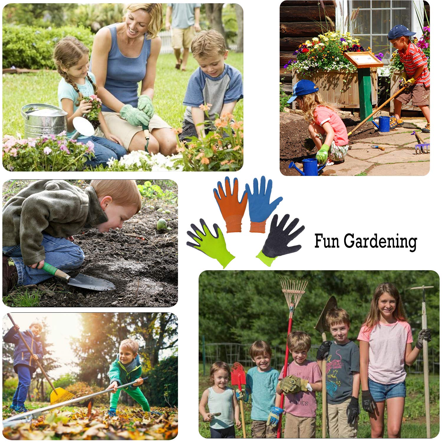 HANDLANDY Kids Gardening Gloves for Boys & Girls Ages 3-13 - 2 Pairs Foam Rubber Coated Children's Garden Gloves (Size 2 for 3-4 Year Olds) - Perfect for Planting, Weeding & Outdoor Play