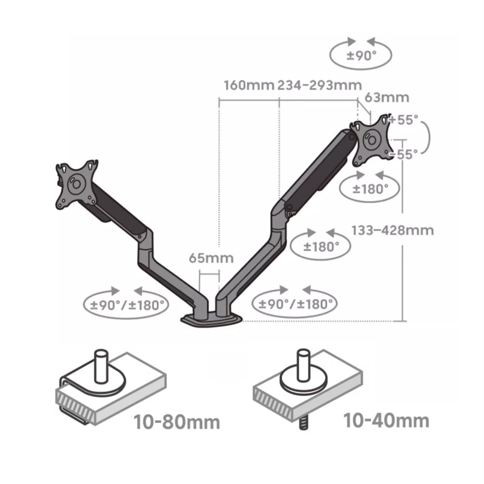 Dual Monitor Stand for 17-32 Inch Screens - Adjustable Height VESA 75x100mm Mount - Heavy Duty Desk Mount Holds 19.8lbs Per Arm - Perfect for Home Office, Gaming Setup & Workstation Ergonomics