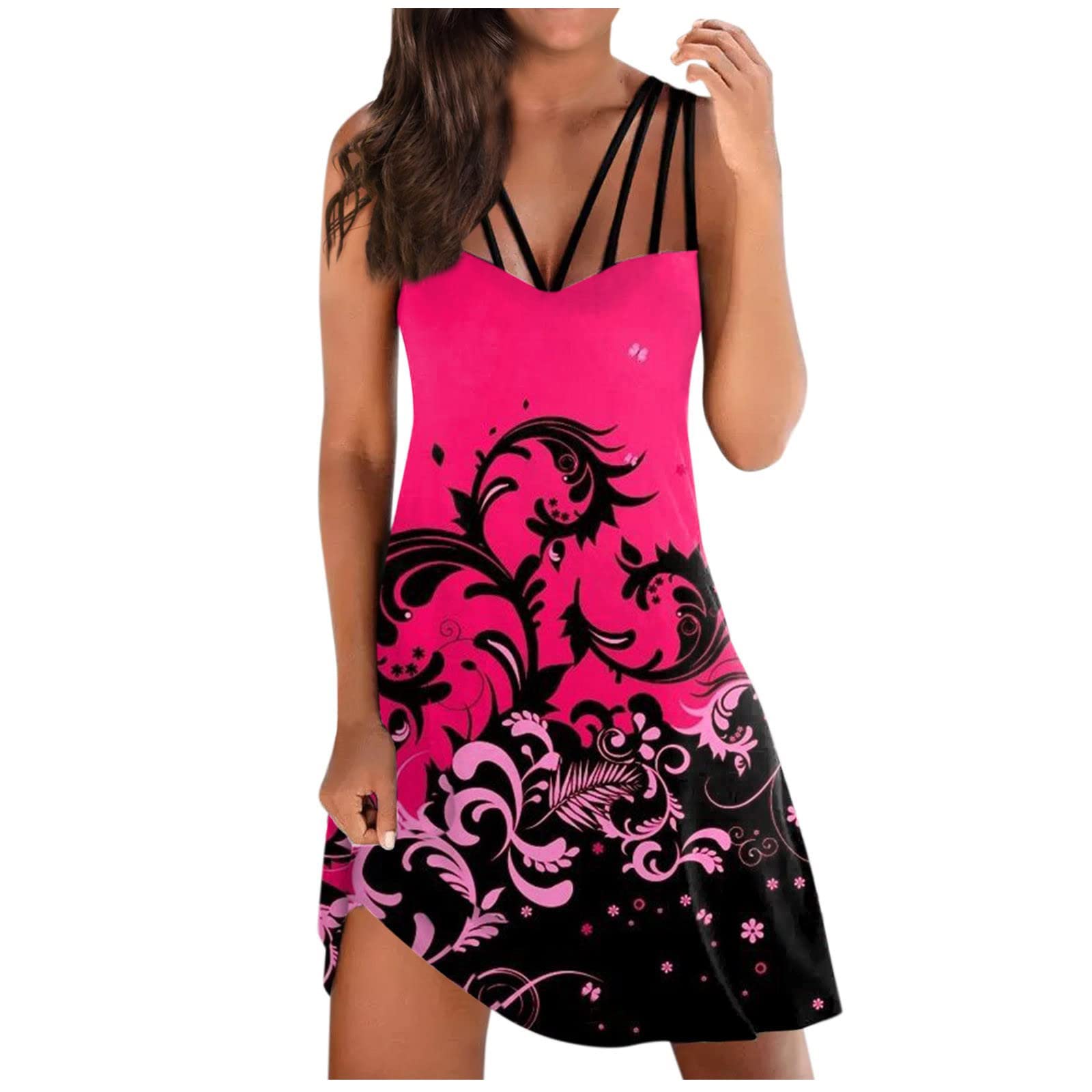 Sexy Spaghetti Strap Floral Sundress for Women - Sleeveless Low Cut Summer Party Dress - Perfect for Weddings, Beach Vacations & Date Nights