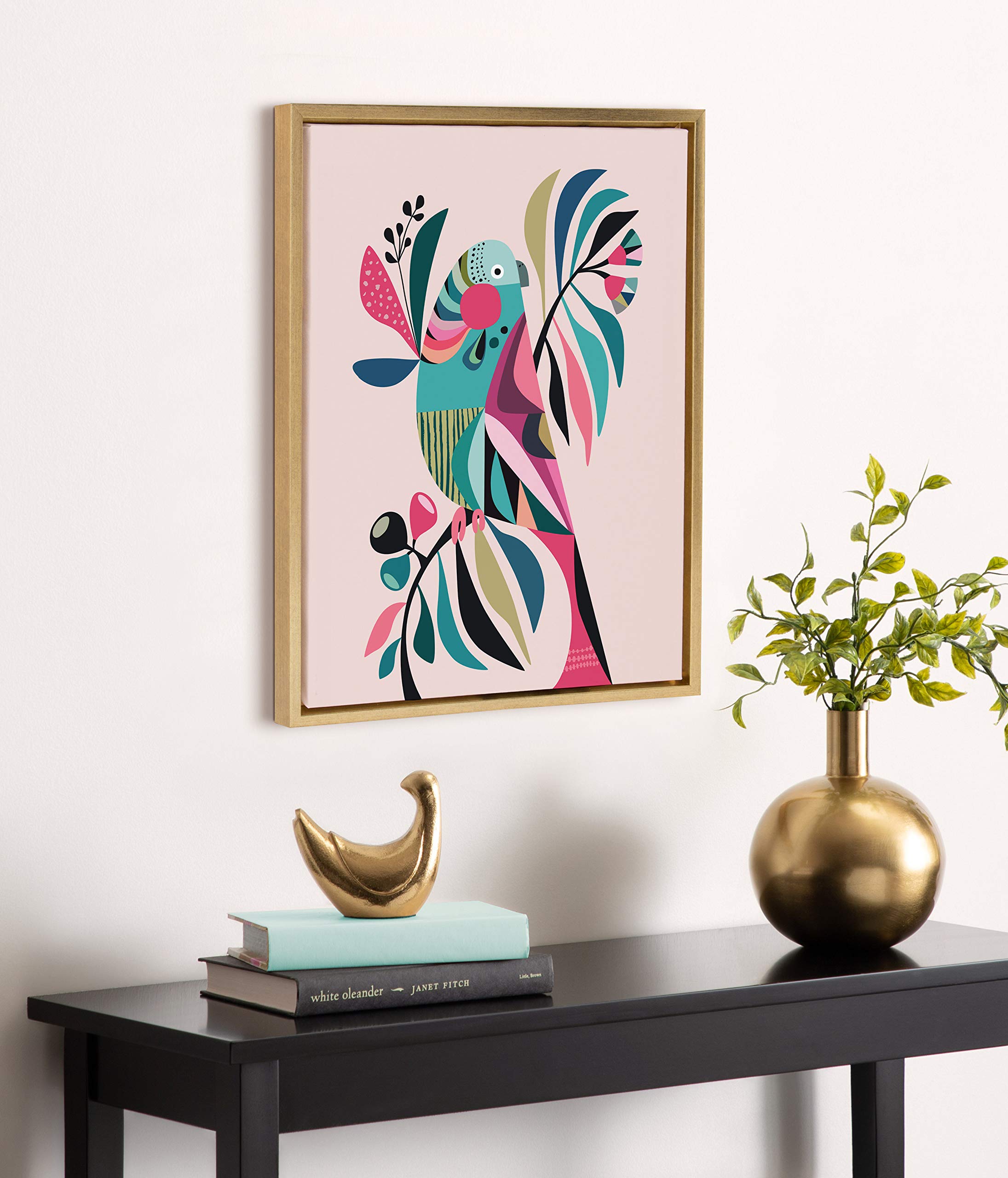 Rachel Lee Abstract Parakeet Framed Canvas Wall Art - 18x24 Inches Gold Modern Home Decor for Living Room, Bedroom & Office | Sylvie Collection by Kate and Laurel