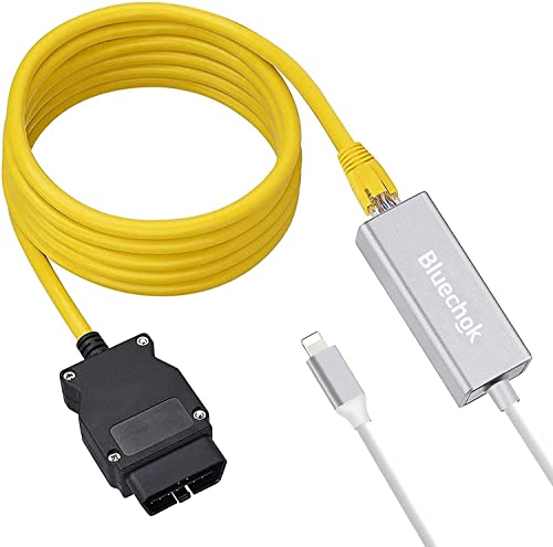 Bluechok 2-in-1 iPhone Ethernet Adapter with OBD2 Interface - Lightning to Ethernet & OBD2 Cable (3.3ft/1m) for Car Diagnostics & Stable Internet Connection - Compatible with F-Series Coding | Perfect for Mechanics, IT Professionals & Remote Workers