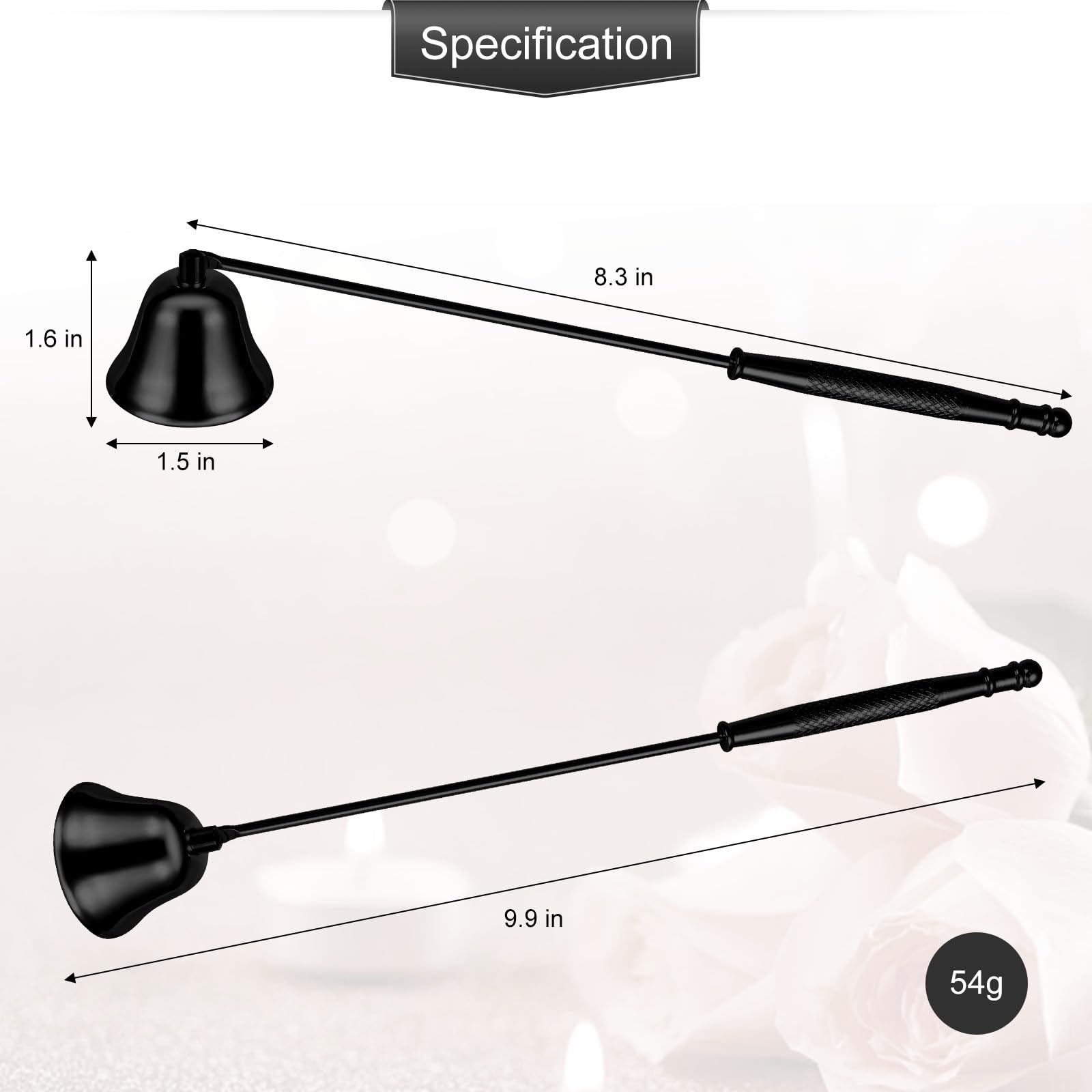 Long Handle Metal Candle Snuffer - Black Wick Extinguisher for Scented & Aromatherapy Candles - Perfect for Home & Spa Use