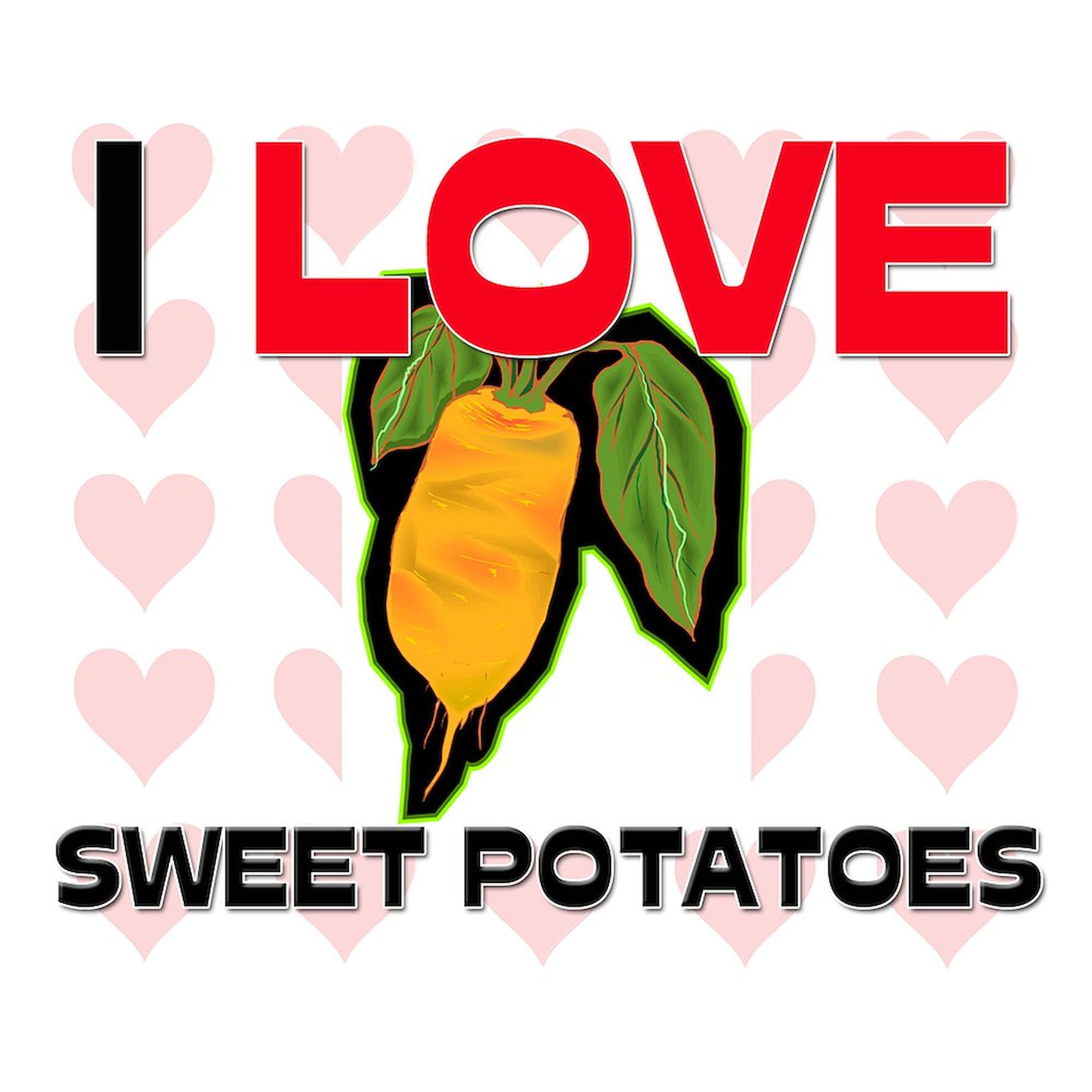I Love Sweet Potatoes Oval Sticker - Funny Car Bumper Decal for Vehicles, Laptops & Water Bottles - Express Your Food Passion with Vinyl Stickers