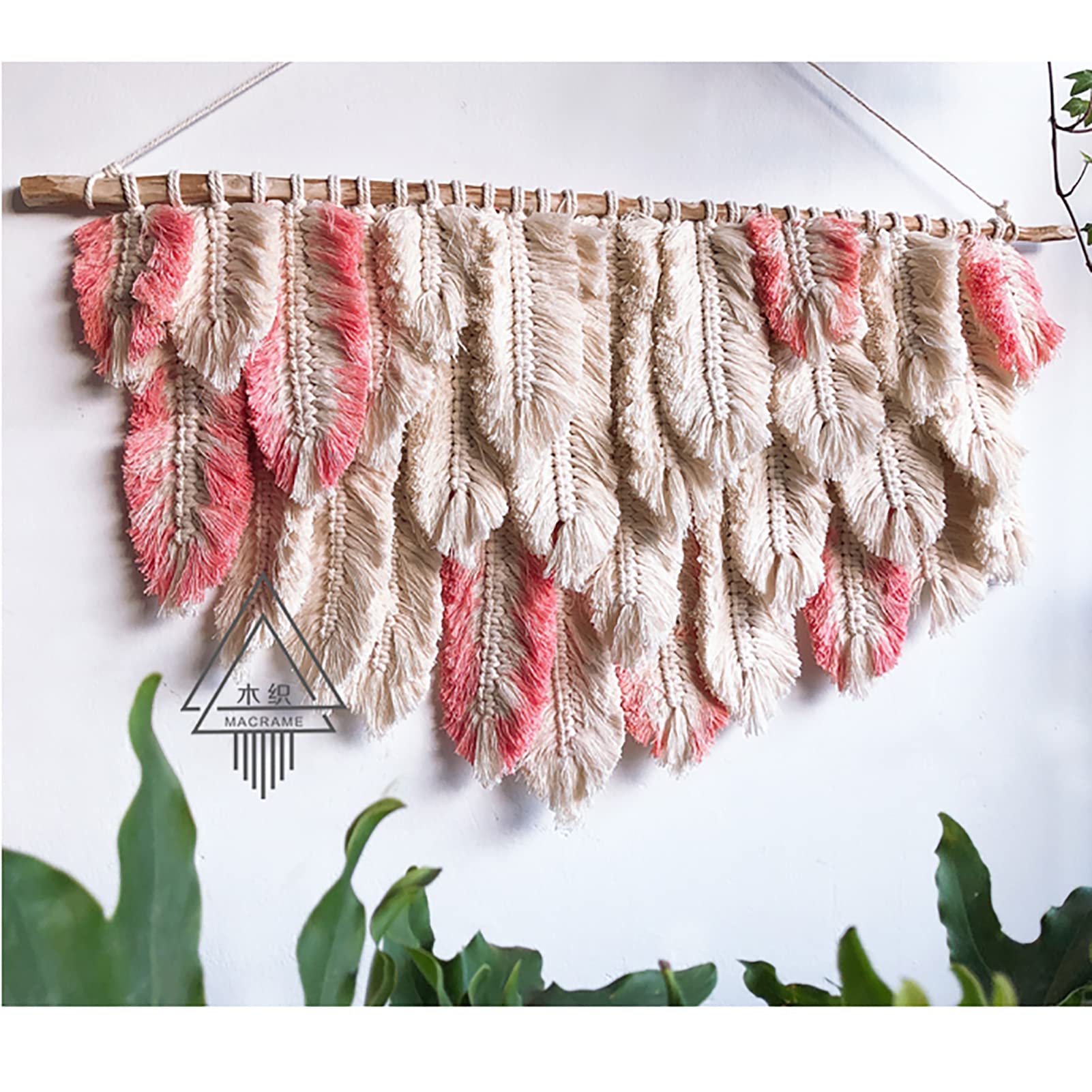 Bohemian Feather Macrame Wall Hanging - Handmade Woven Tapestry Wall Art Decor for Bedroom, Living Room & Apartment (31.5x19.7inch, Pink) | Boho Chic Home Decoration, Perfect for Gallery Walls & Cozy Spaces