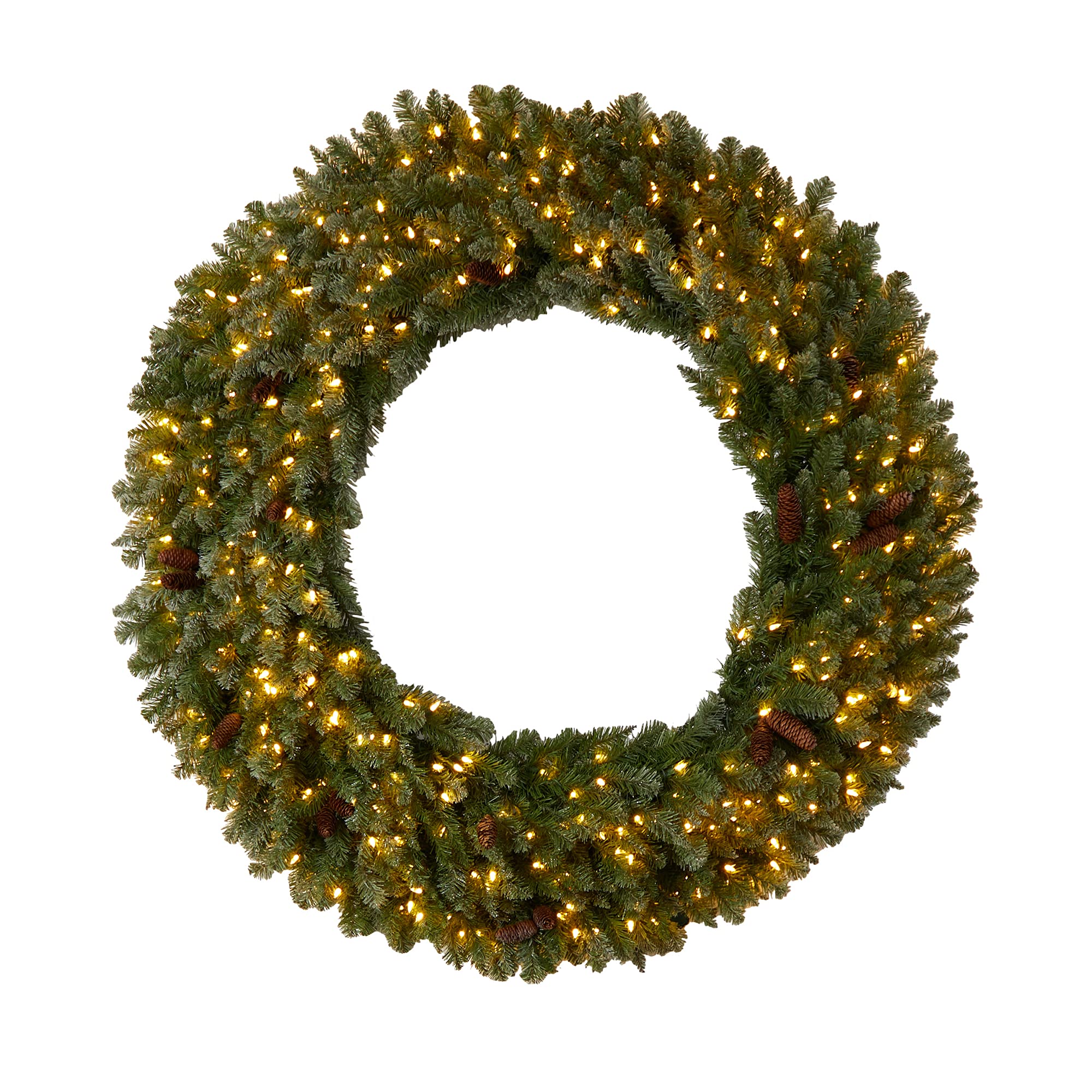 Nearly Natural 5ft Flocked Artificial Christmas Wreath with Pinecones, 300 Clear LED Lights & 680 Bendable Branches – Perfect for Holiday Door Decor, Fireplace Mantel & Festive Home Decoration