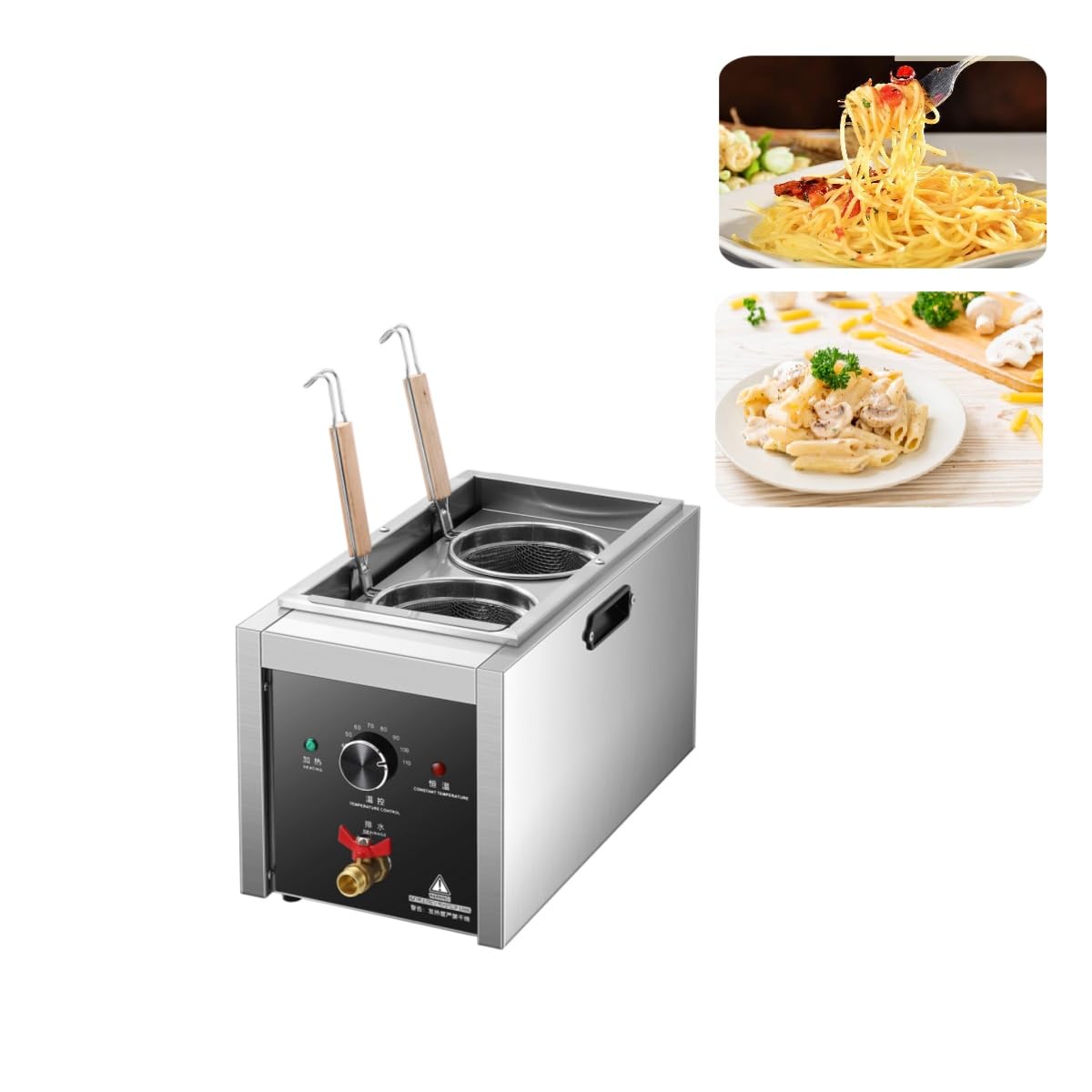 Commercial 2-Basket Pasta Cooker Machine 110V with US Plug - Perfect for Macaroni, Vegetables, Dumplings & Noodles | Ideal for Restaurants, Catering & Home Kitchens