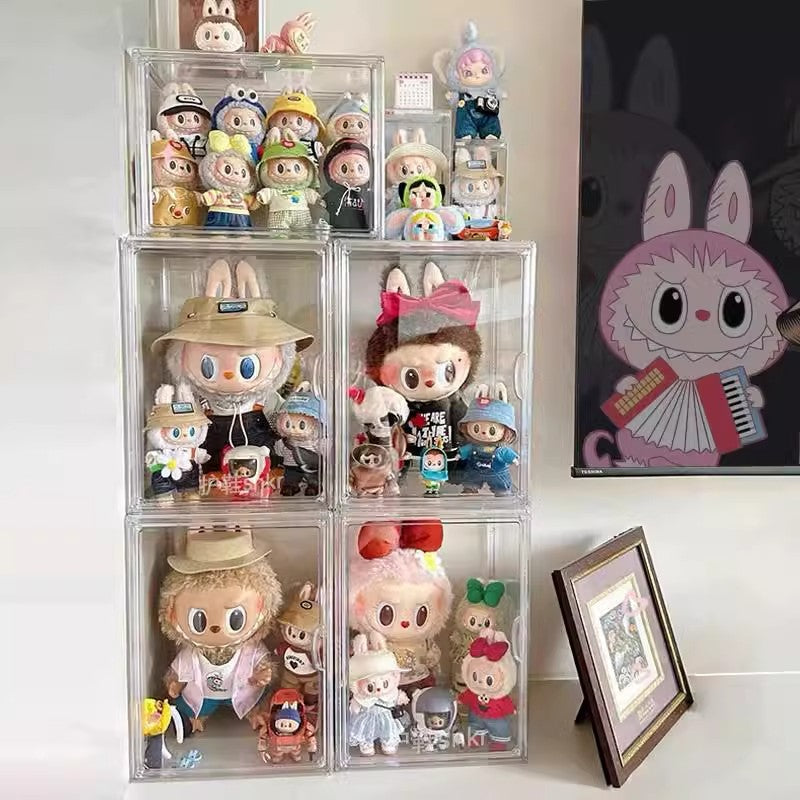 POP MART Figure Display Case - Clear Acrylic Desktop Storage Box for Collectible Toys - Perfect for Home Office, Shelf Decoration & Gift Packaging