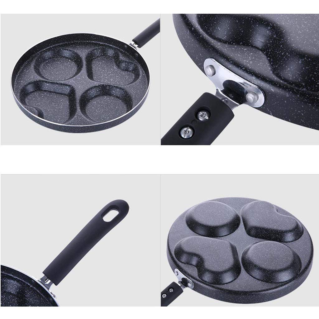 XBSXP 4-Hole Non-Stick Egg Frying Pan - Perfect for Omelets, Pancakes & Steak - Heart Shaped Breakfast Cooking Pan for Quick & Easy Morning Meals - Ideal for Home Kitchen, Camping & Brunch Parties