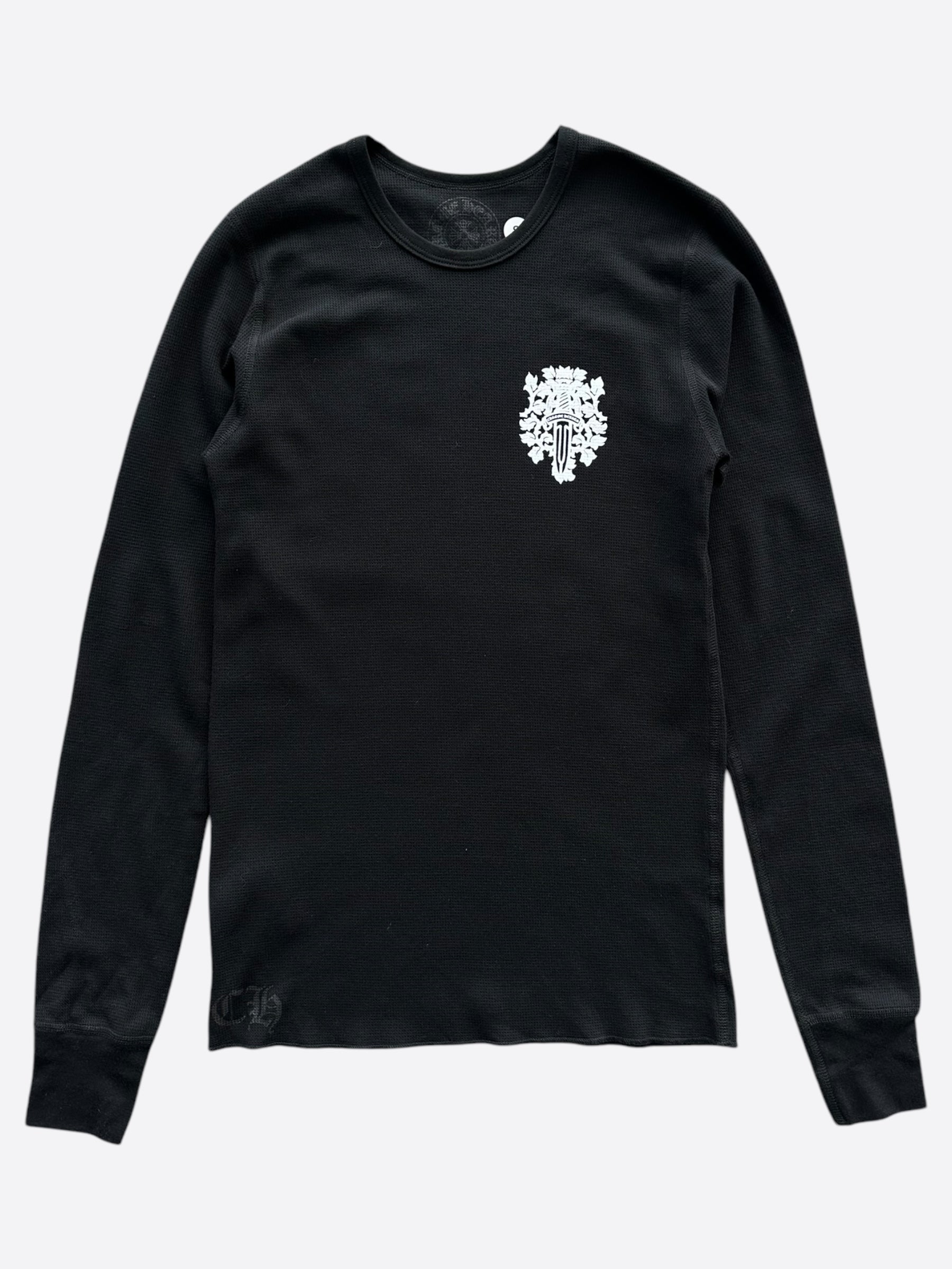 Chrome Hearts Black & White Dagger Logo Thermal Long Sleeve T-Shirt for Men | Gothic Streetwear Fashion | Perfect for Winter Layering & Casual Outfits