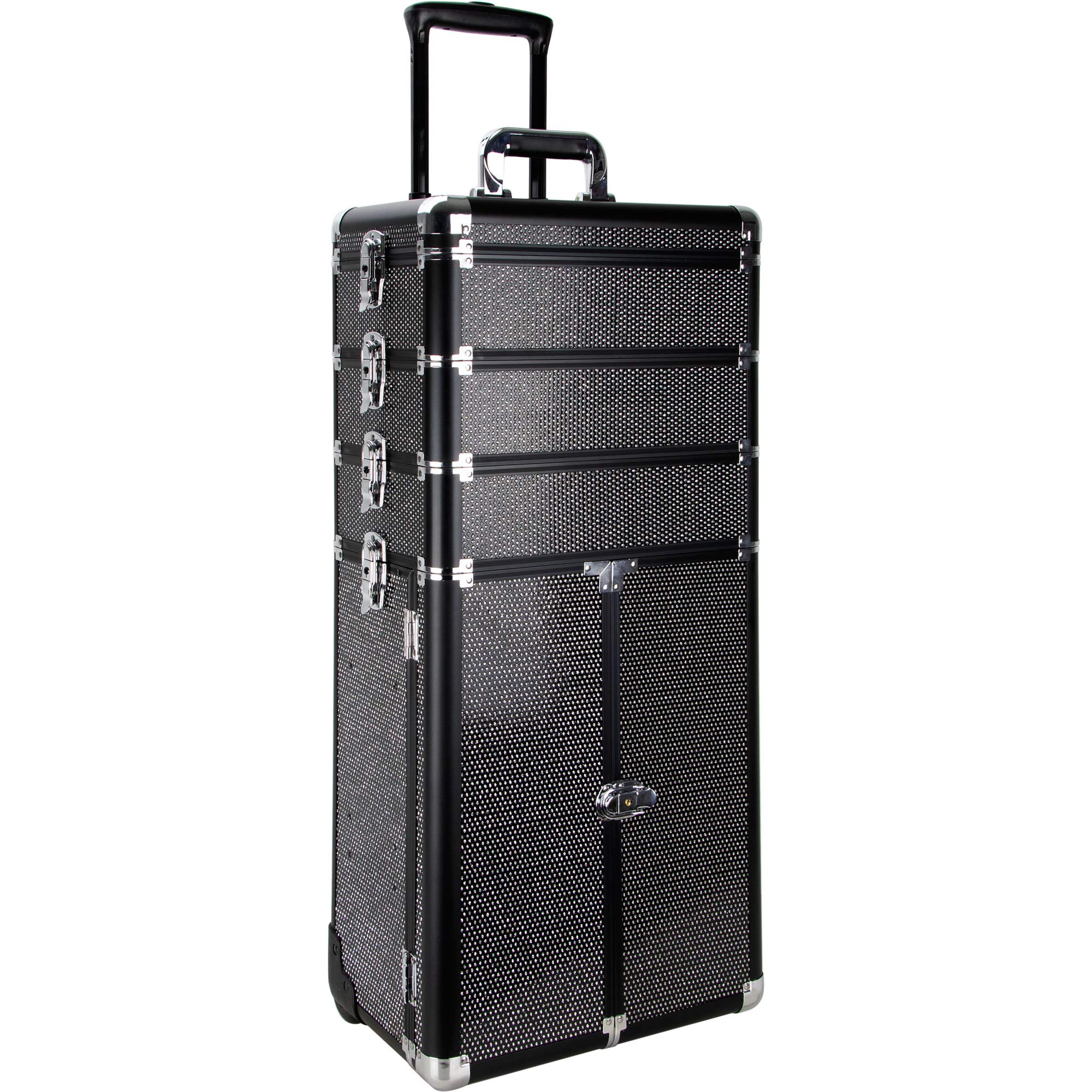 Ver Beauty 5-in-1 Professional Rolling Makeup Train Case - Large Aluminum Cosmetic Organizer with Dividers, Drawers & Mirror - Perfect for Makeup Artists, Salon Professionals & Travel (Black Krystal VT007-42) - Ideal for Professional Makeup Storage, Mobile Beauty Services & Cosmetic Organization