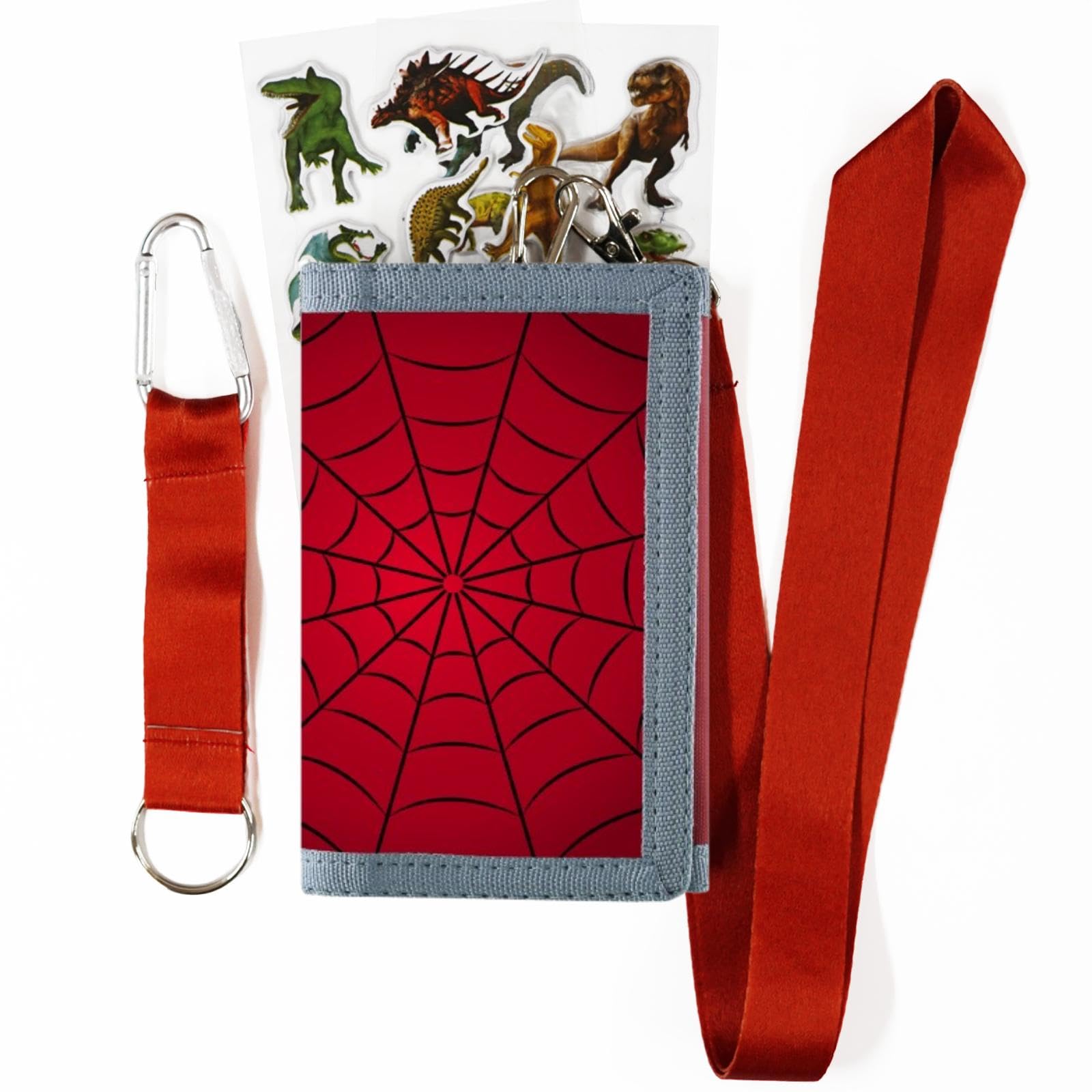 Spider Red Kids Wallet for Boys & Girls Ages 5-16 | Trifold Wallet with Lanyard, Zipper Coin Pocket & Card Holder | Includes Fun Stickers | Perfect for School, Sports & Everyday Use