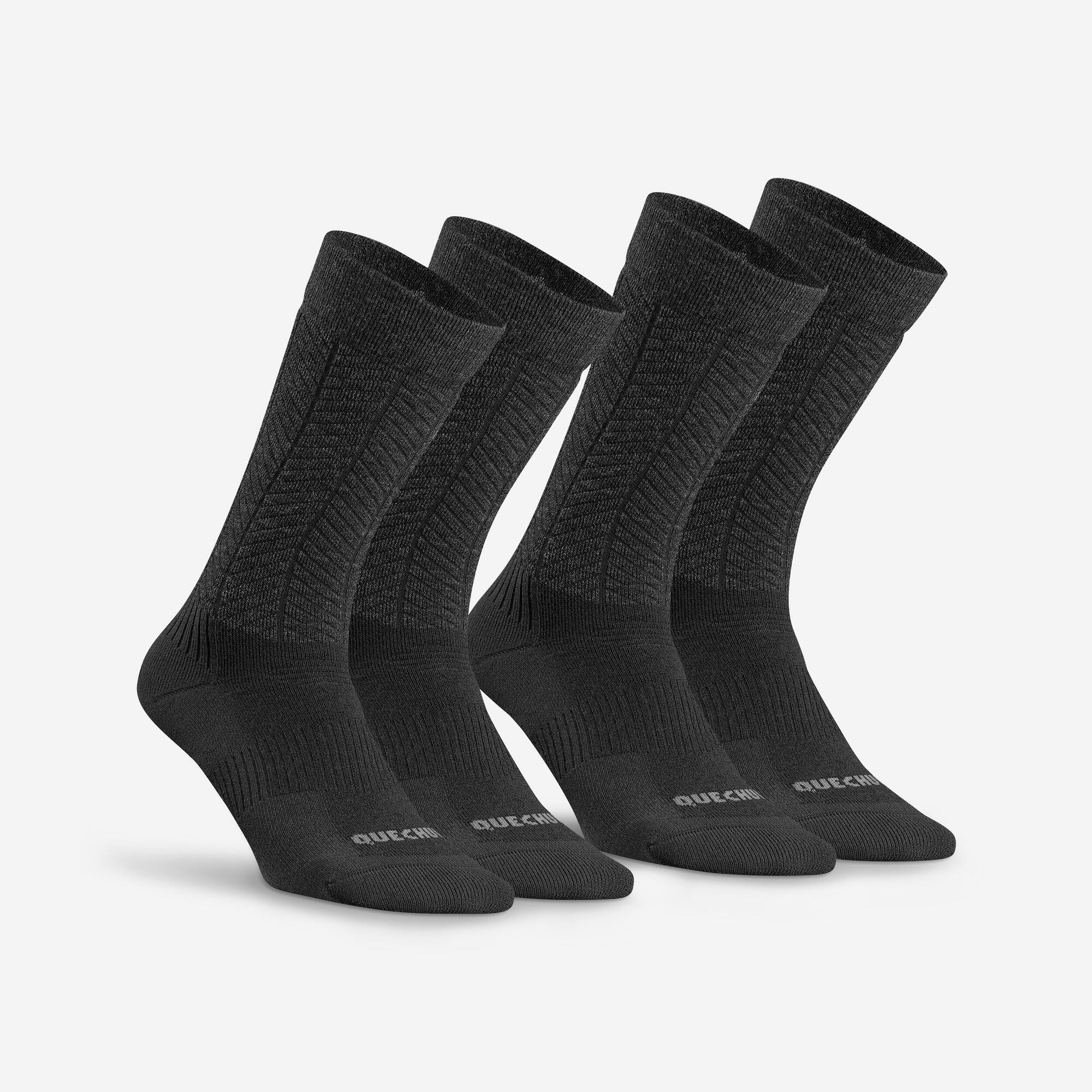 Quechua SH500 Mid 2 Pair Winter Hiking Warm Socks for Men & Women - Thermal Wool Trekking Socks for Cold Weather Outdoor Activities, Camping & Snow Sports
