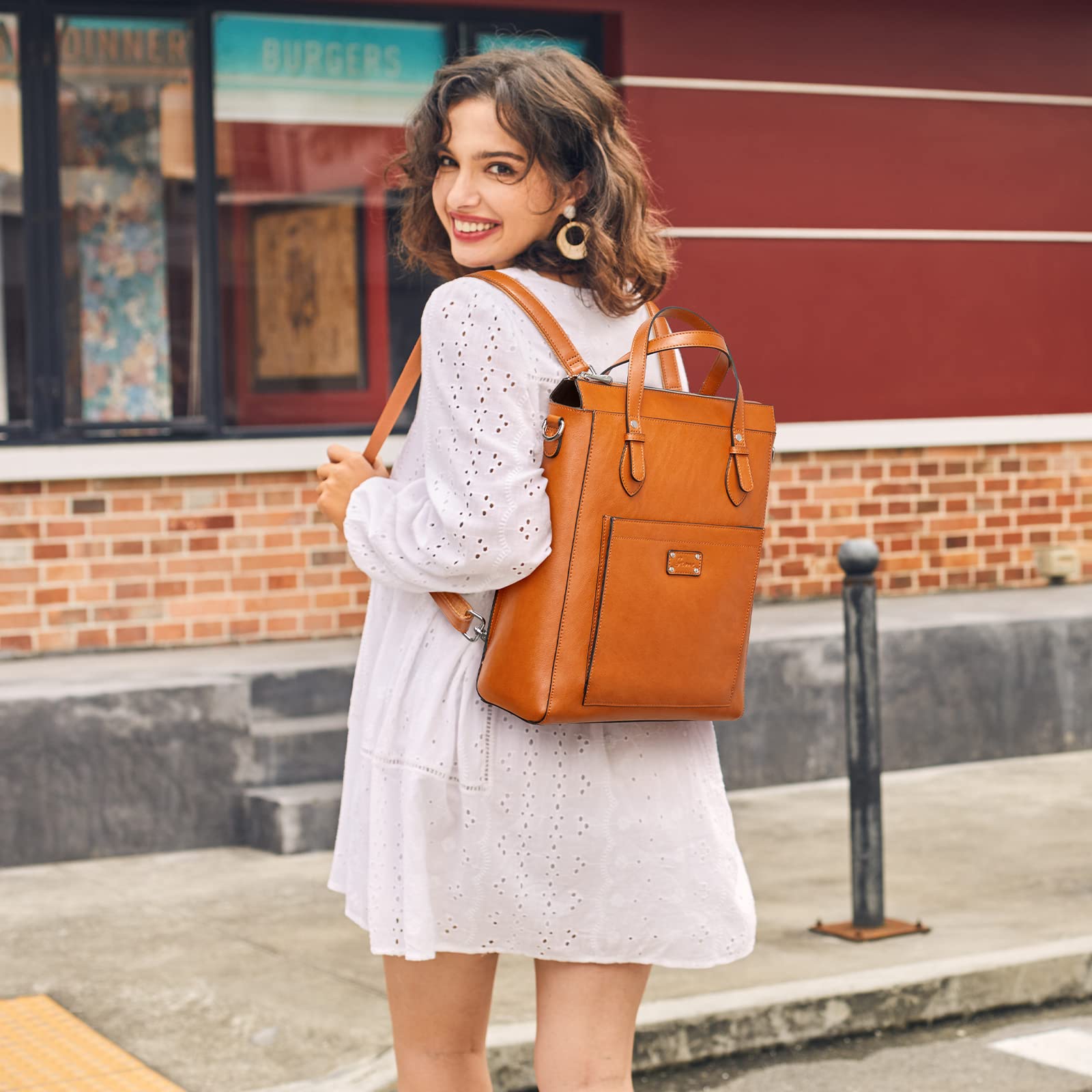 Genuine Leather Convertible Backpack Purse for Women - Tote Bag, Handbag & Shoulder Bag with Luggage Sleeve - Perfect for Work, Travel & Daily Use