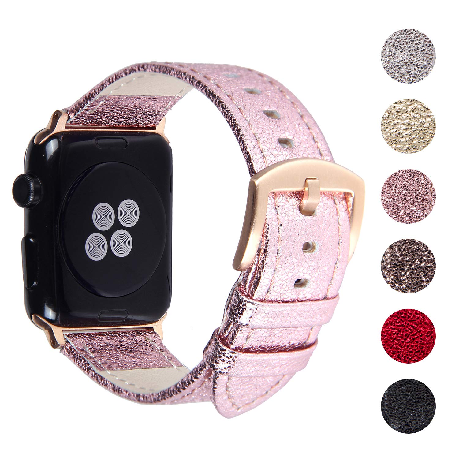Luxury Bling Leather Apple Watch Band for Women - Compatible with 38mm/40mm/42mm/44mm (Series 1/2/3/4/SE) - Fashionable & Durable Replacement Strap - Perfect for Work, Gym & Evening Events