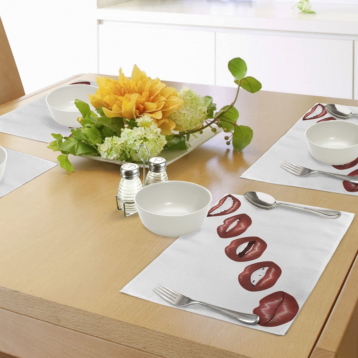 Ambesonne 4-Pack Washable Fabric Placemats for Dining Table - Waterproof Kitchen Table Mats Set for Home Decor, Dinner Parties & Holiday Gatherings