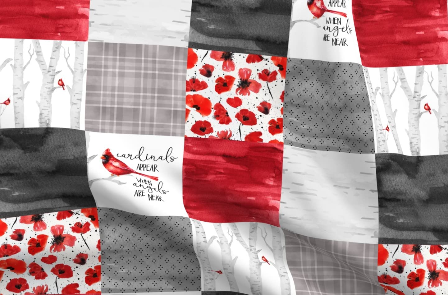 Red Cardinal Poppy Angels Fabric by The Yard - Soft Minky Printed Wholecloth for Quilt Topper, Baby Blankets & Backing | Perfect for Sewing Projects, Nursery Decor & Cozy Home Textiles