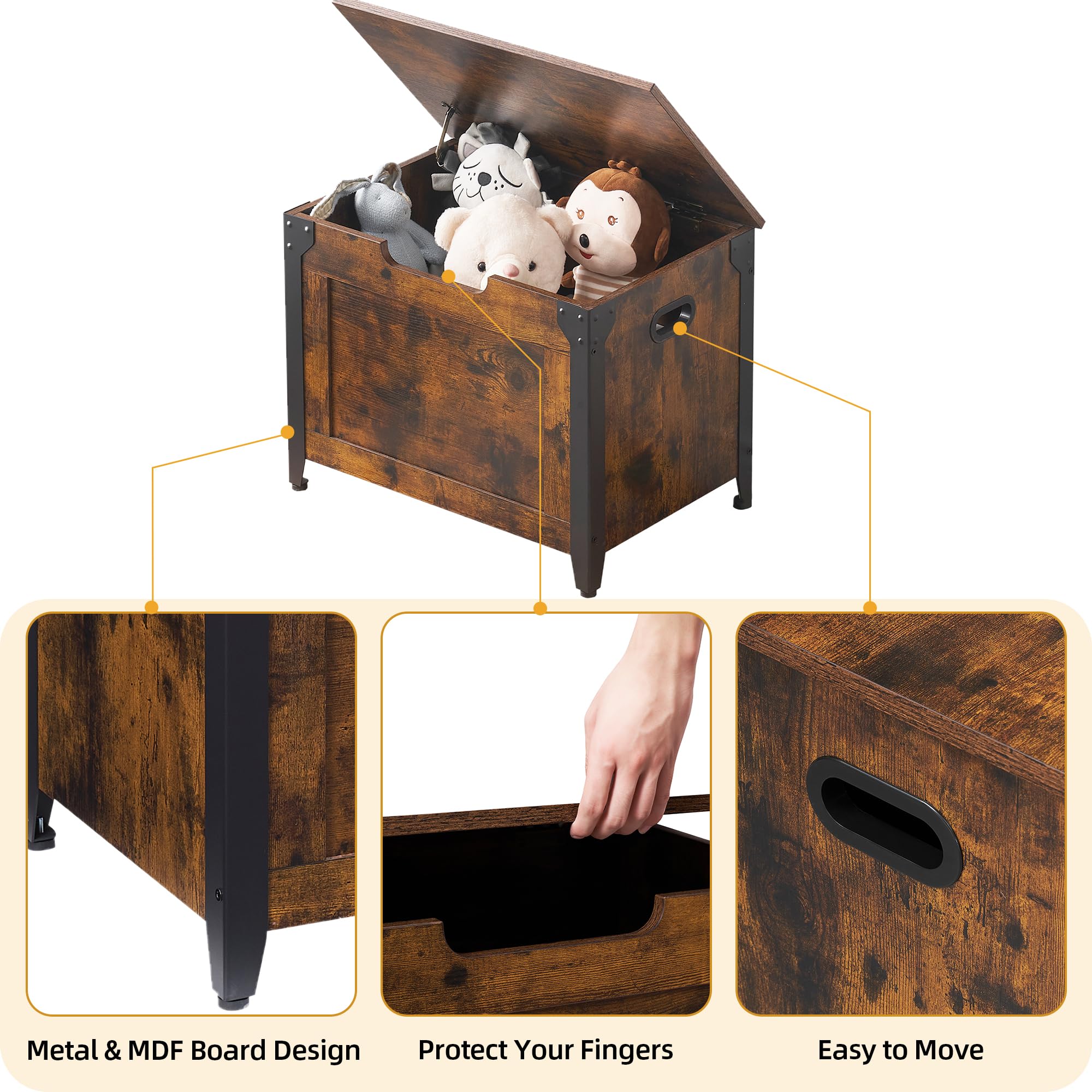 GAOMON Wooden Storage Chest with Safety Hinge & Metal Frame - Large Shoe Bench & Organizer for Entryway, Bedroom, Living Room | Modern Style Storage Solution for Shoes, Blankets & Home Decor