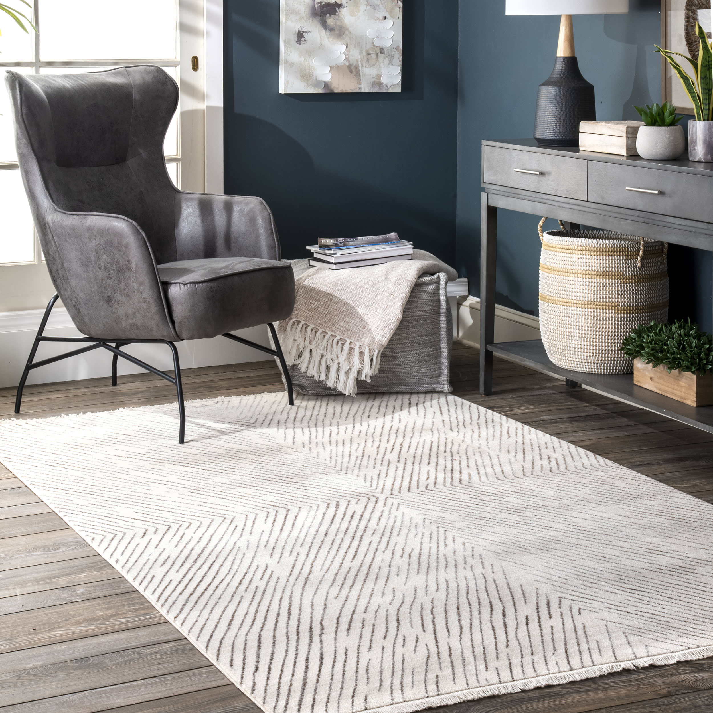 Stylish Beige Broken Chevrons Rug - Soft & Durable Area Rug for Living Room, Bedroom, or Office Decor