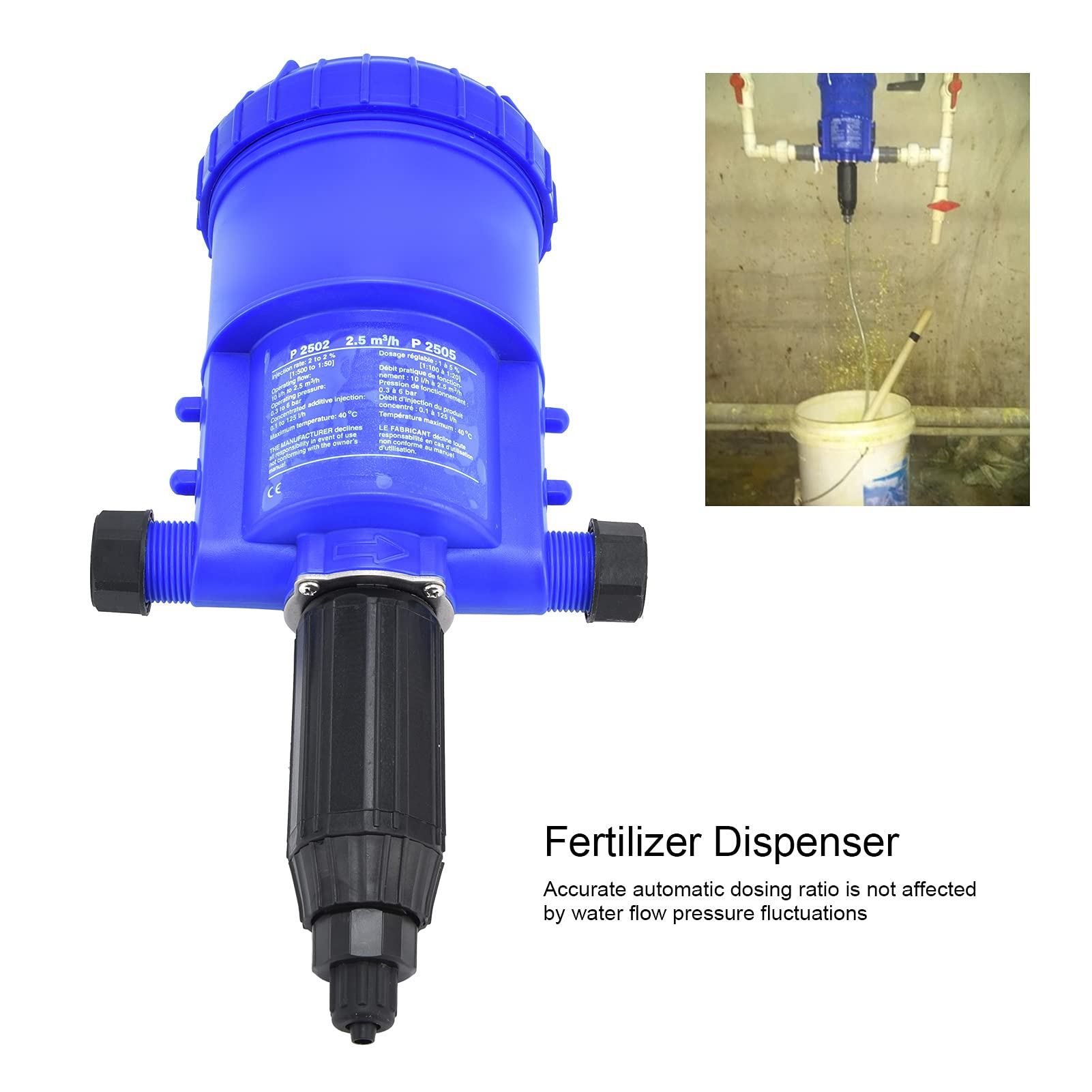Leapiture G3/4 to G1 Male Thread Fertilizer Proportioner - Adjustable Liquid Doser Dispenser (0.2-2%) - Precision Dosing Pump for Hydroponics, Agriculture & Garden Fertilizer Mixing - Ideal for Greenhouse, Farm & Irrigation Systems