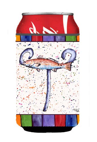 CoolCookware Letter T Can & Bottle Hugger with Red Fish Design - Perfect for Kitchen, Office, or Gifts