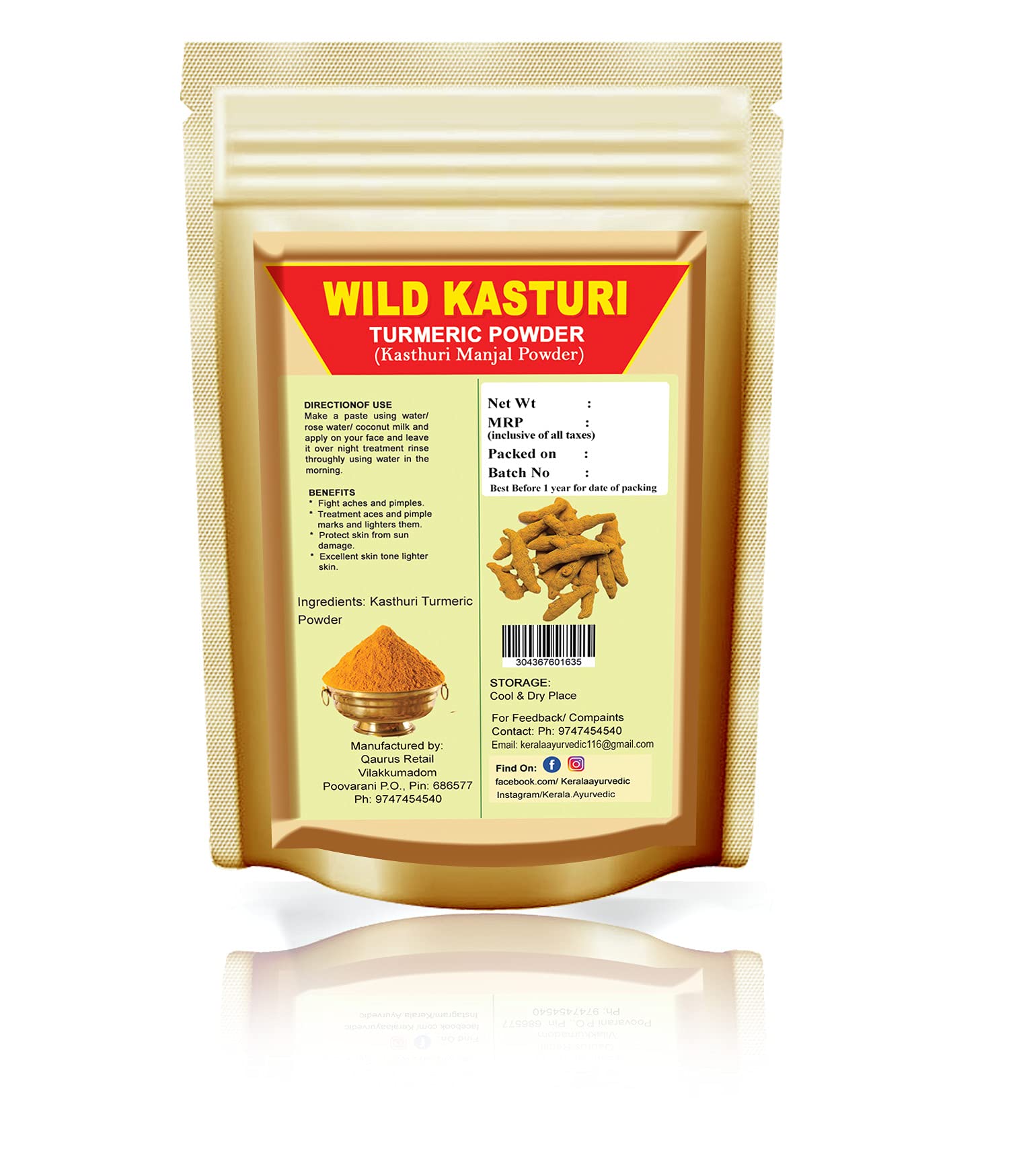 Kerala Ayurvedic Orange Peel & Turmeric Powder for Skin Care - 100g + Rose Water 100ml | Natural Face Pack for Glowing Skin