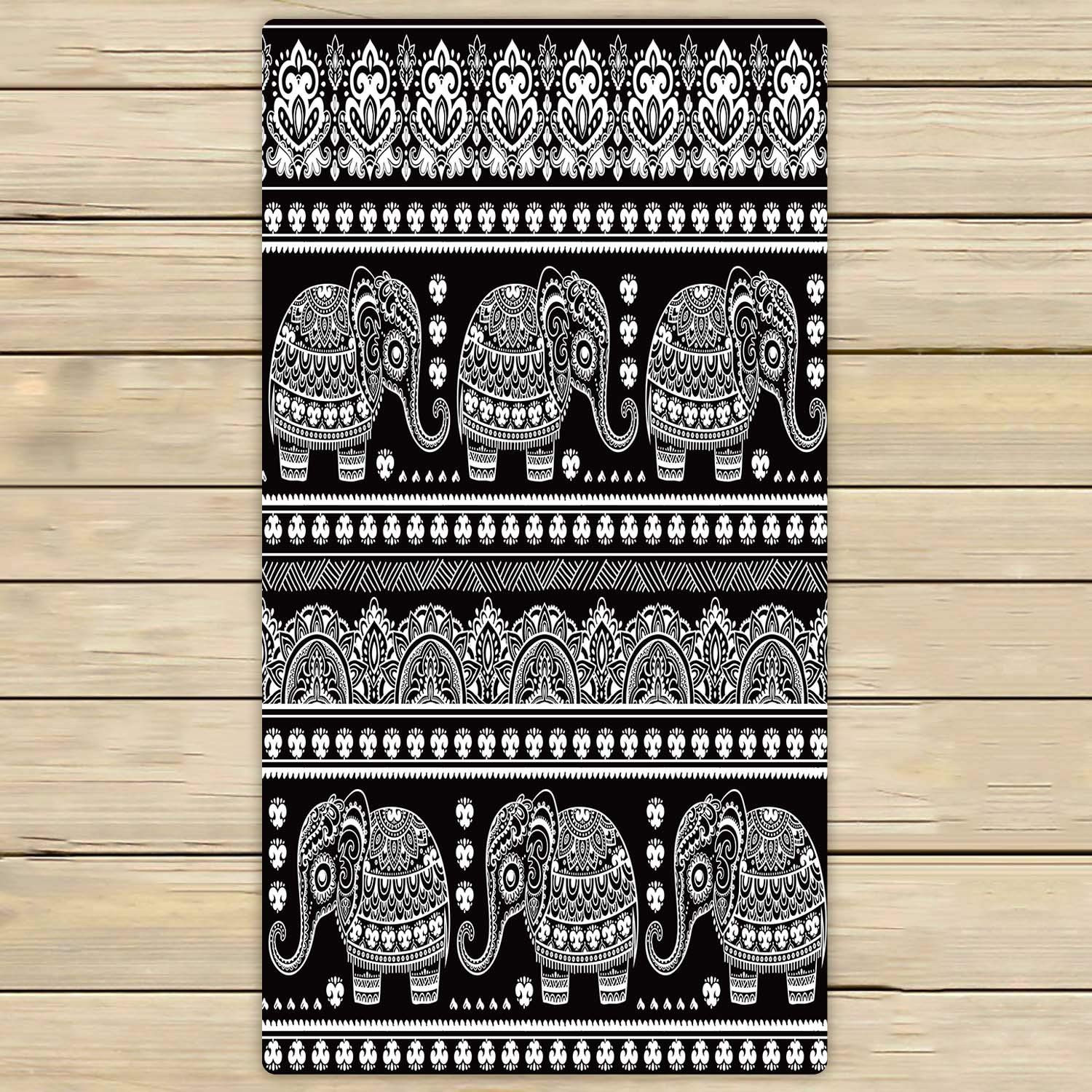 ECZJNT Lotus Ethnic Elephant African Tribal Print Beach Towel - 30x56 Inch Soft Bath & Shower Towel for Home, Pool, Travel - Perfect for Beach, Yoga, Gym & Outdoor Activities