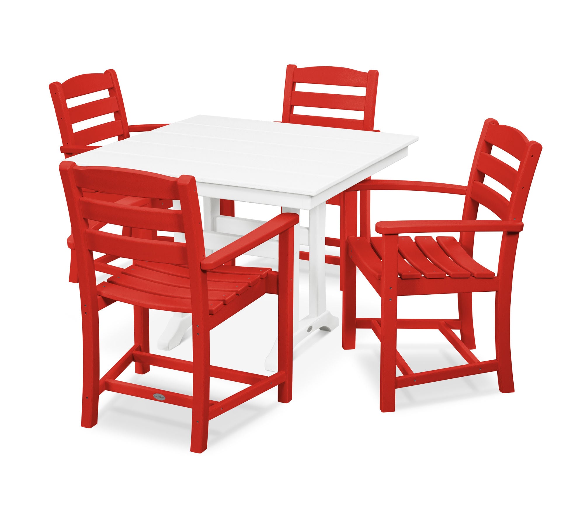 POLYWOOD La Casa Café 5-Piece Farmhouse Dining Set with Trestle Arm Chairs - Outdoor/Indoor Patio Furniture for Backyard, Garden & Kitchen Use