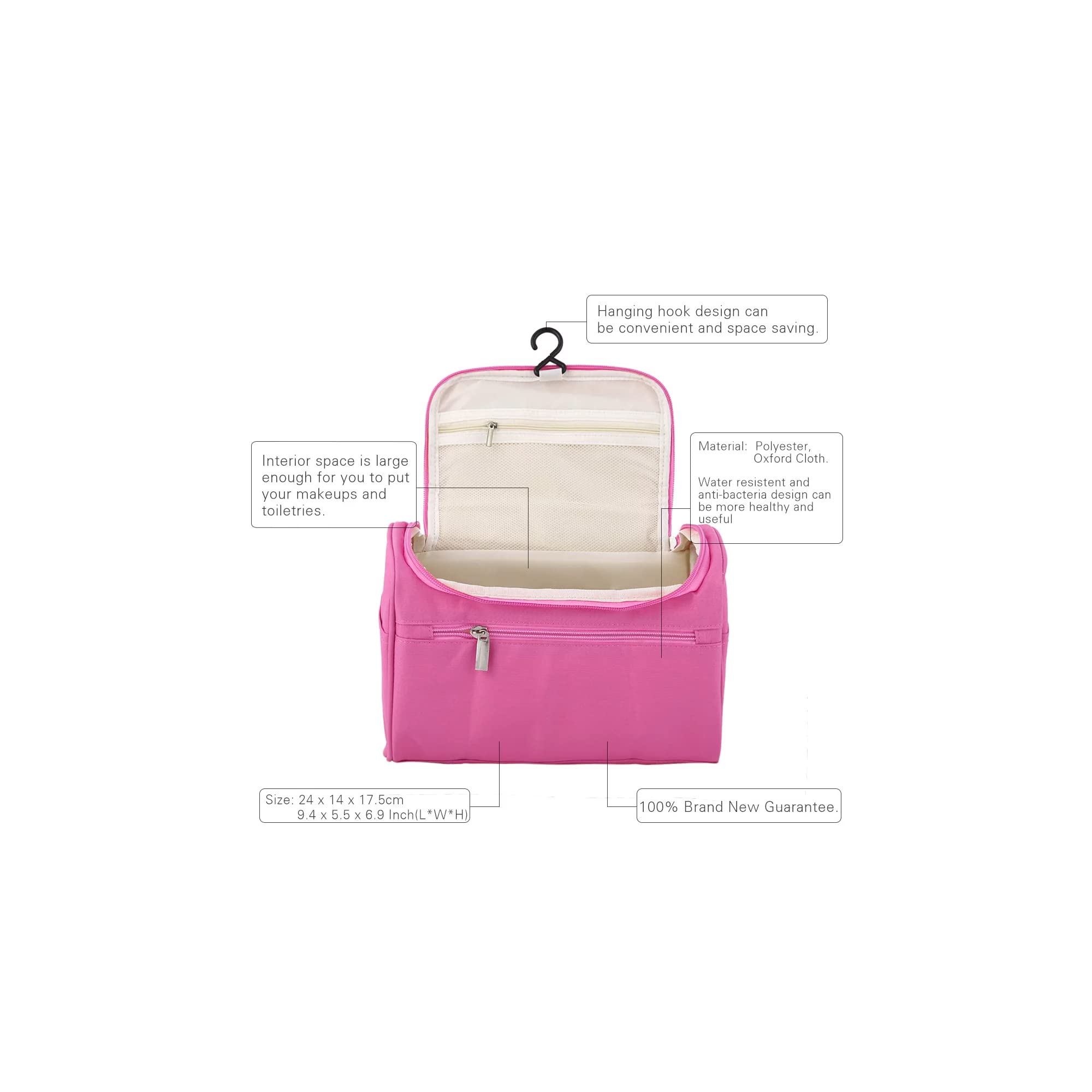 TGOPIT Adjustable Compartment Makeup Organizer Case - Travel Cosmetic Storage Bag for Women & Men, Pink Toiletry Wash Bag for Cosmetics, Brushes & Skincare - Perfect for Air Travel, Gym & Vacation Essentials