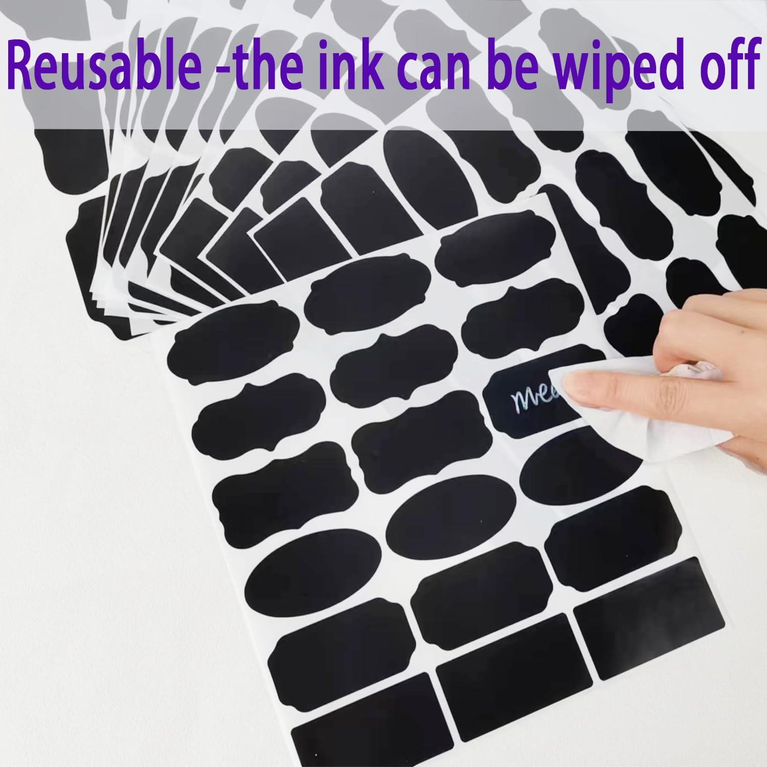 240 Pcs Black Chalkboard Labels with White Chalk Marker - Reusable Waterproof Removable Stickers for Jars, Bottles & Storage Bins - Perfect for Home & Kitchen Organization, Pantry Labeling & Classroom Use